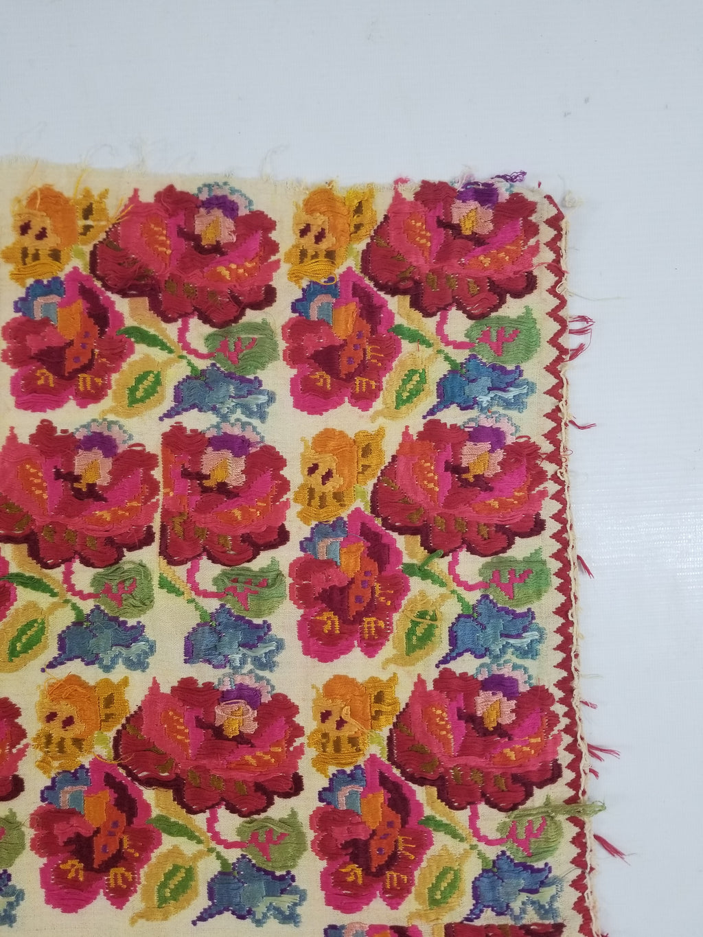 Antique Traditional Hungarian Hand Embroidered Floral Folk Art Textile 158x65cm
