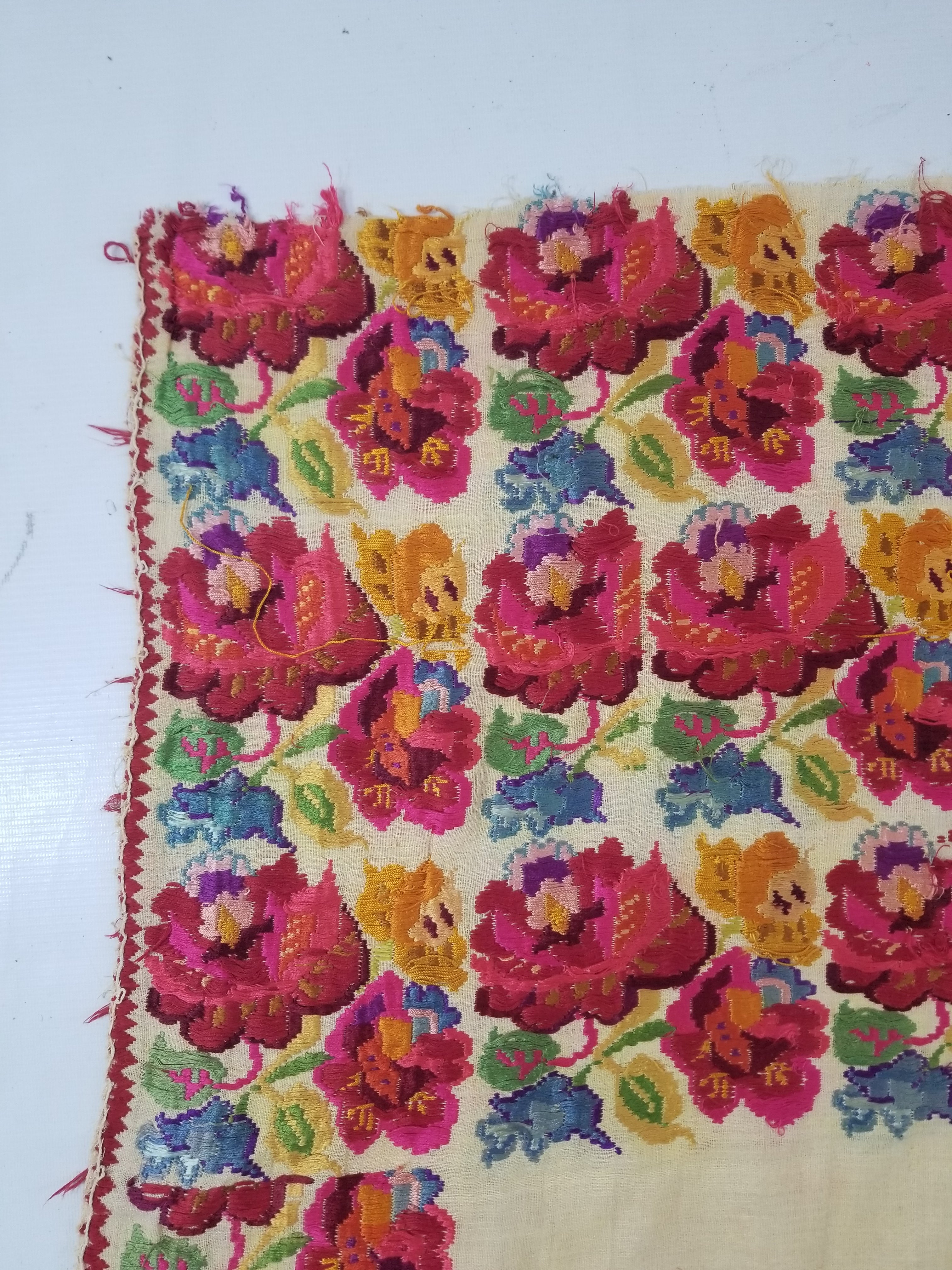 Antique Traditional Hungarian Hand Embroidered Floral Folk Art Textile 158x65cm