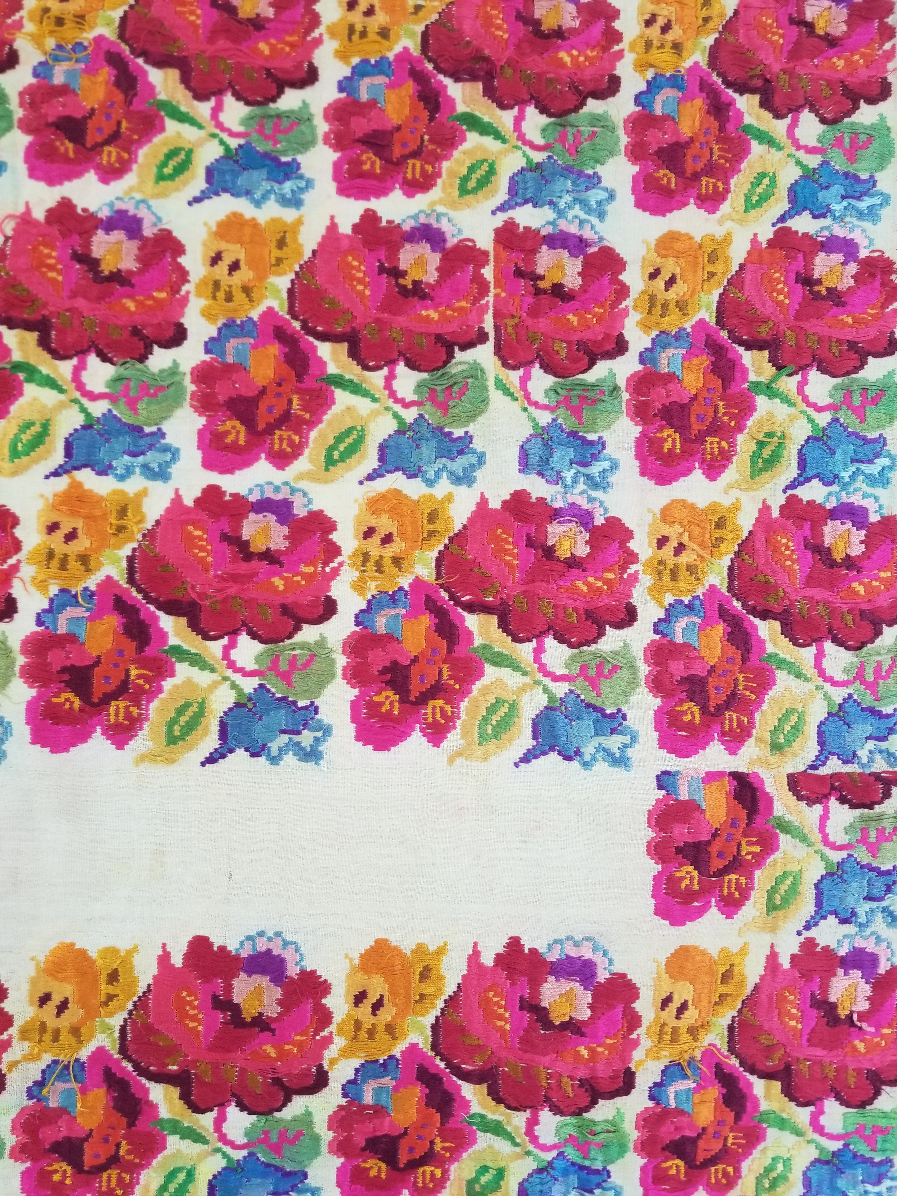 Antique Traditional Hungarian Hand Embroidered Floral Folk Art Textile 158x65cm