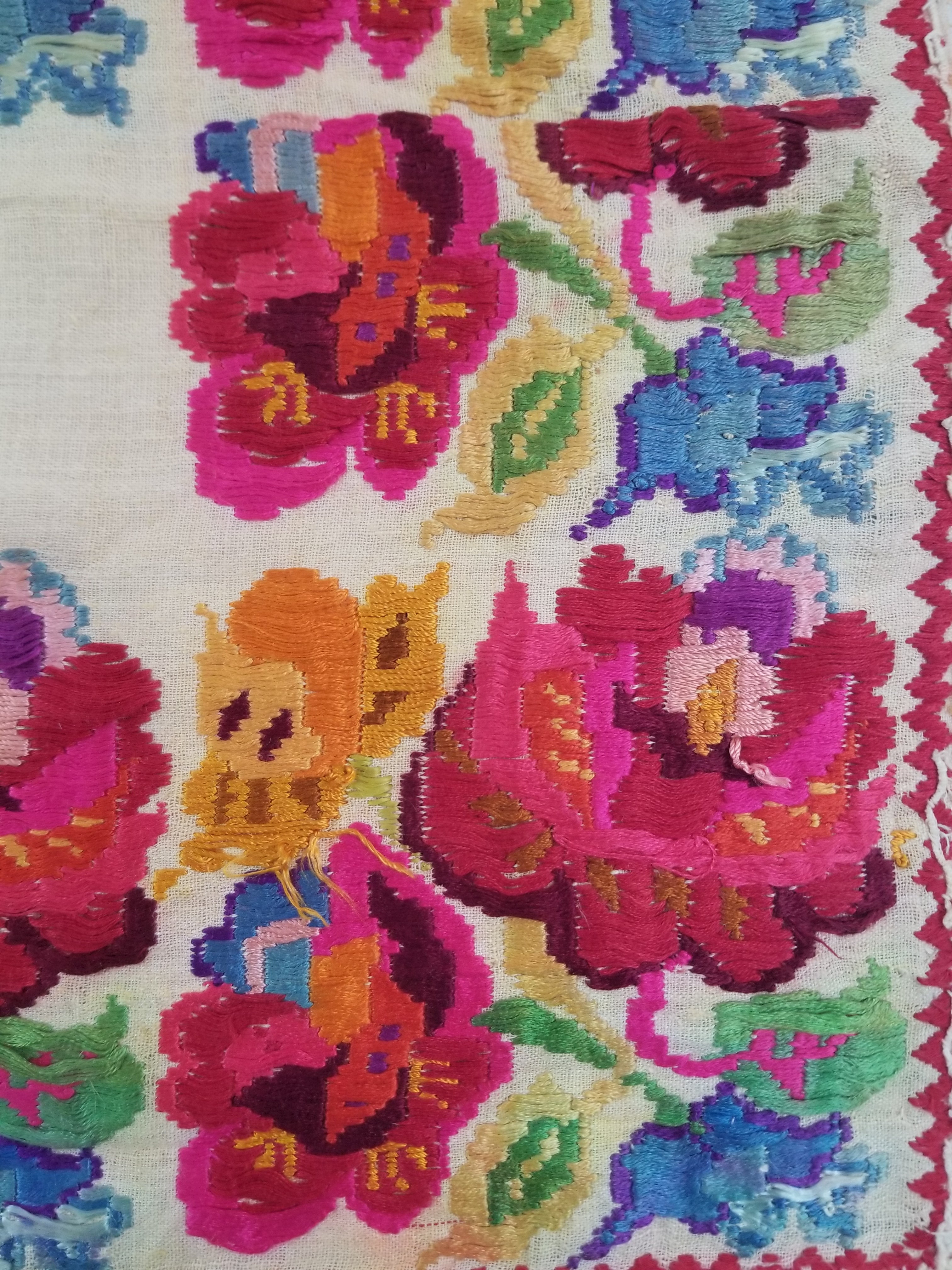 Antique Traditional Hungarian Hand Embroidered Floral Folk Art Textile 158x65cm