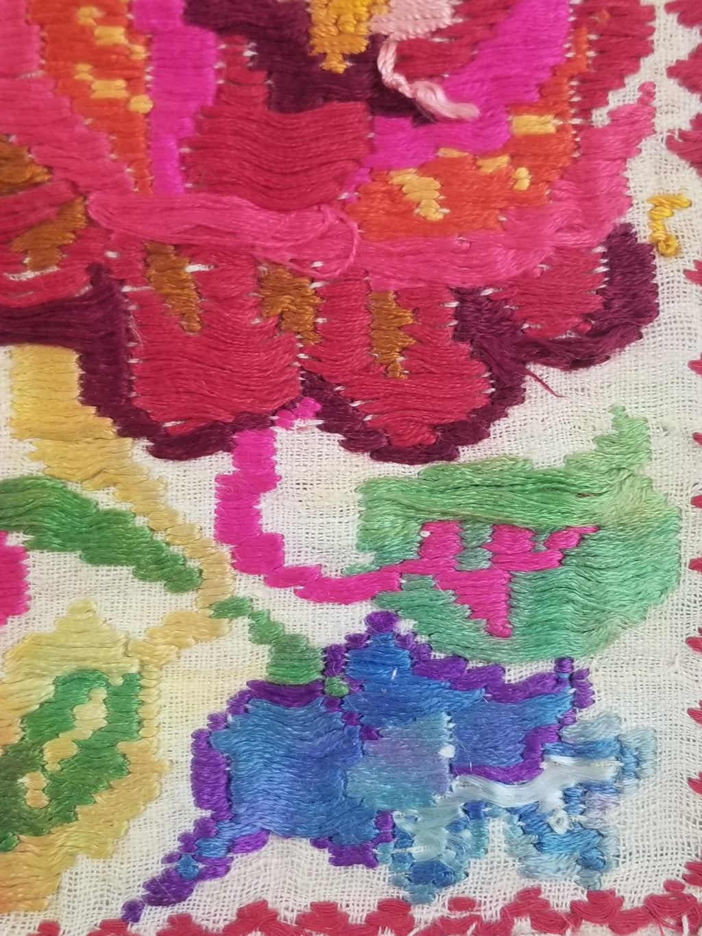 Antique Traditional Hungarian Hand Embroidered Floral Folk Art Textile 158x65cm