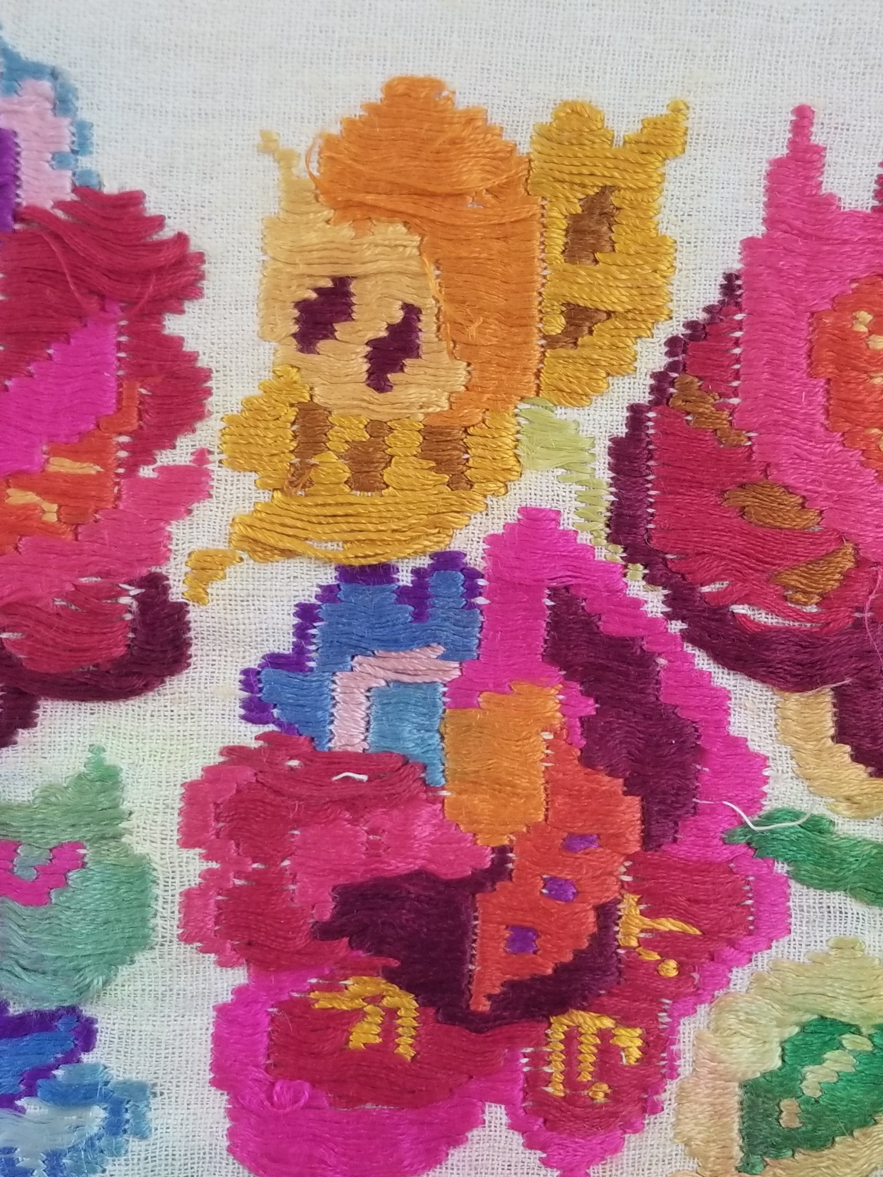 Antique Traditional Hungarian Hand Embroidered Floral Folk Art Textile 158x65cm