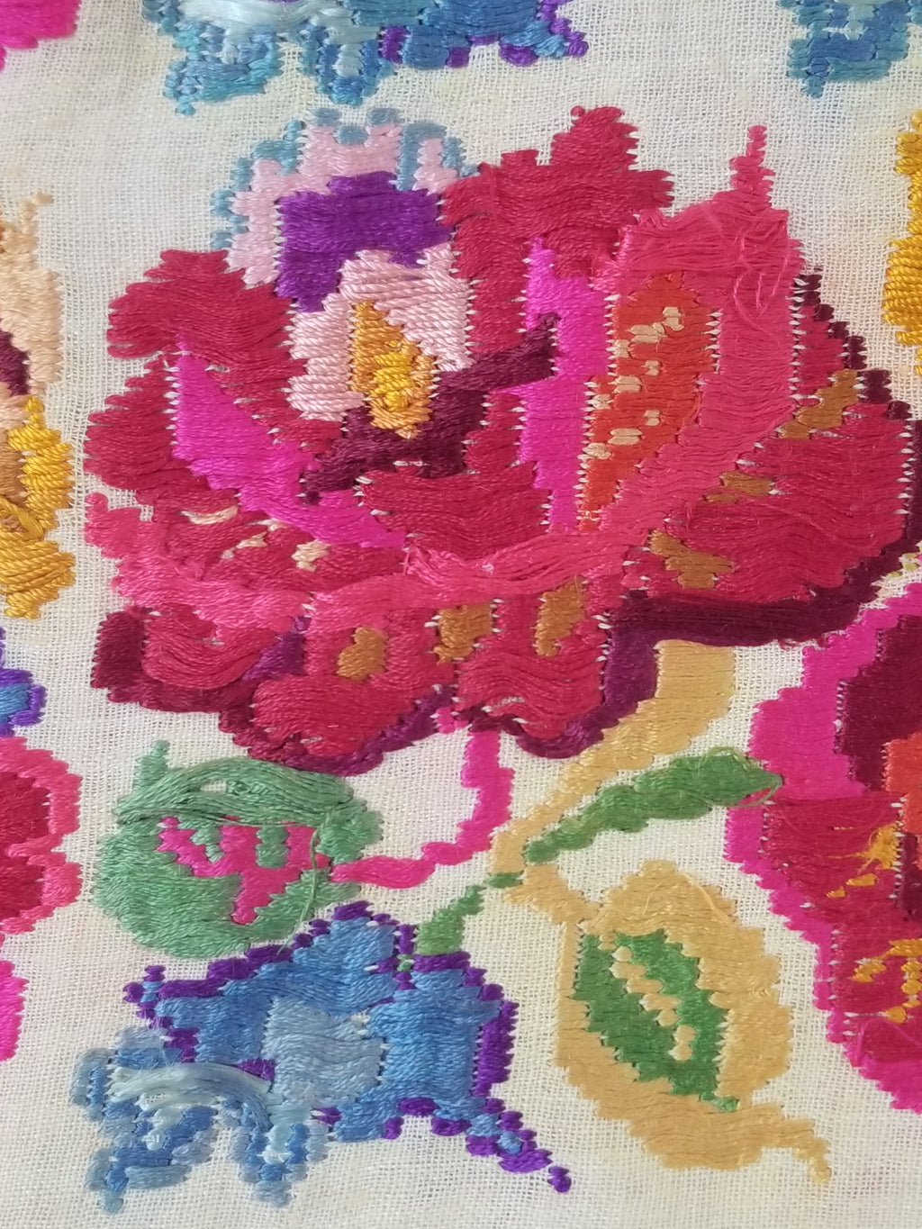 Antique Traditional Hungarian Hand Embroidered Floral Folk Art Textile 158x65cm