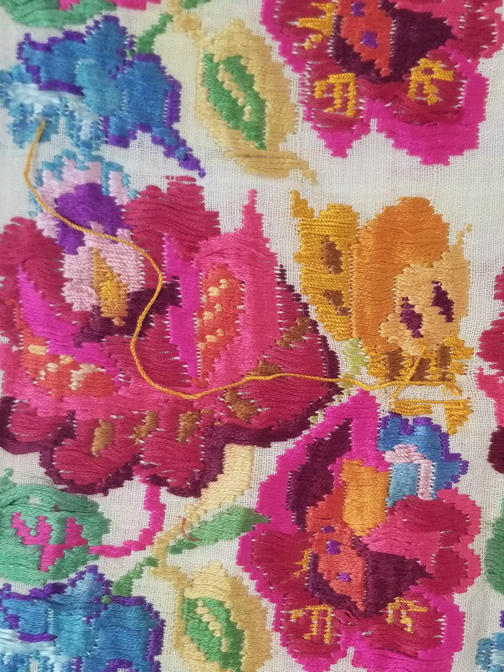 Antique Traditional Hungarian Hand Embroidered Floral Folk Art Textile 158x65cm