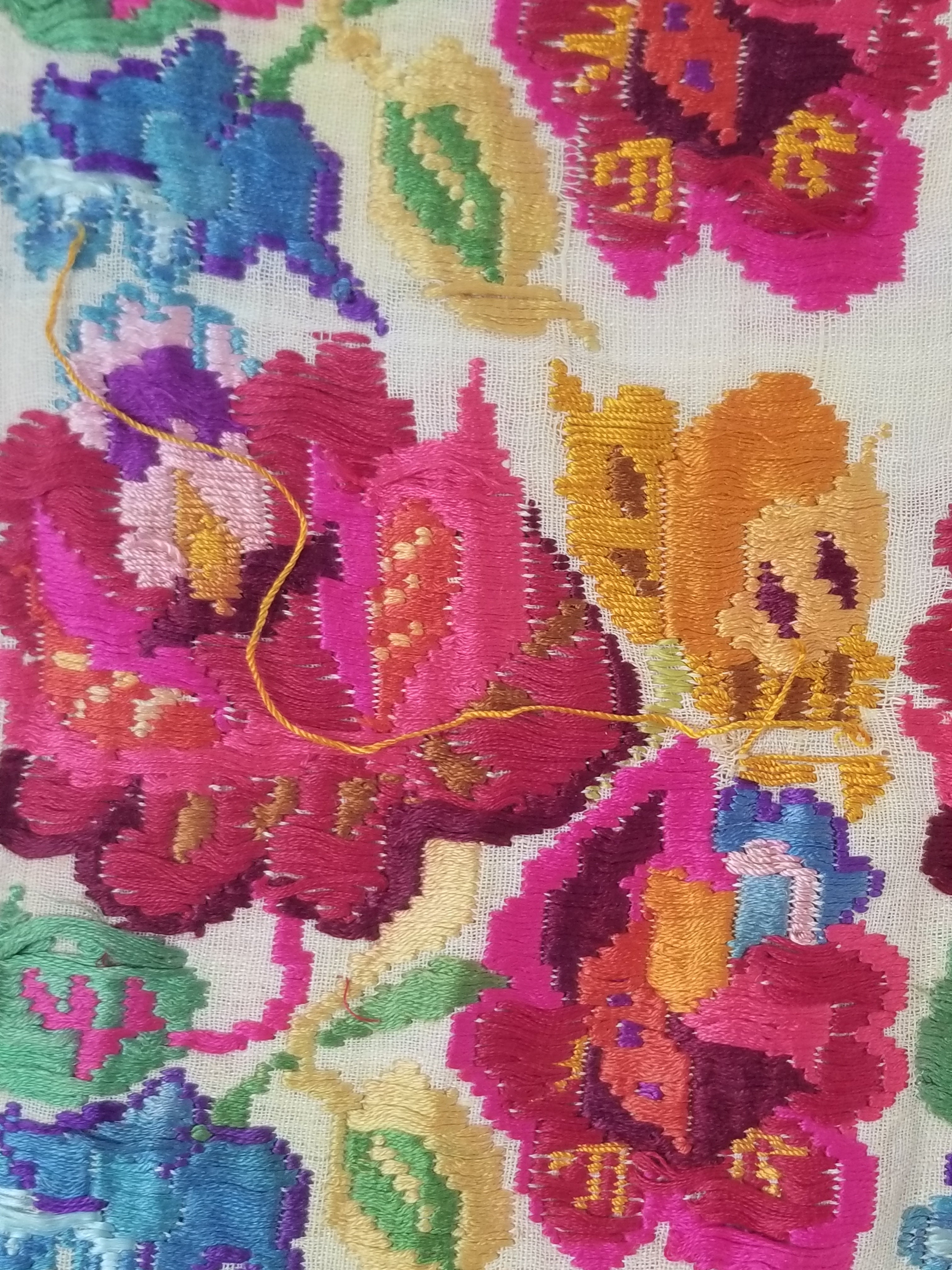 Antique Traditional Hungarian Hand Embroidered Floral Folk Art Textile 158x65cm