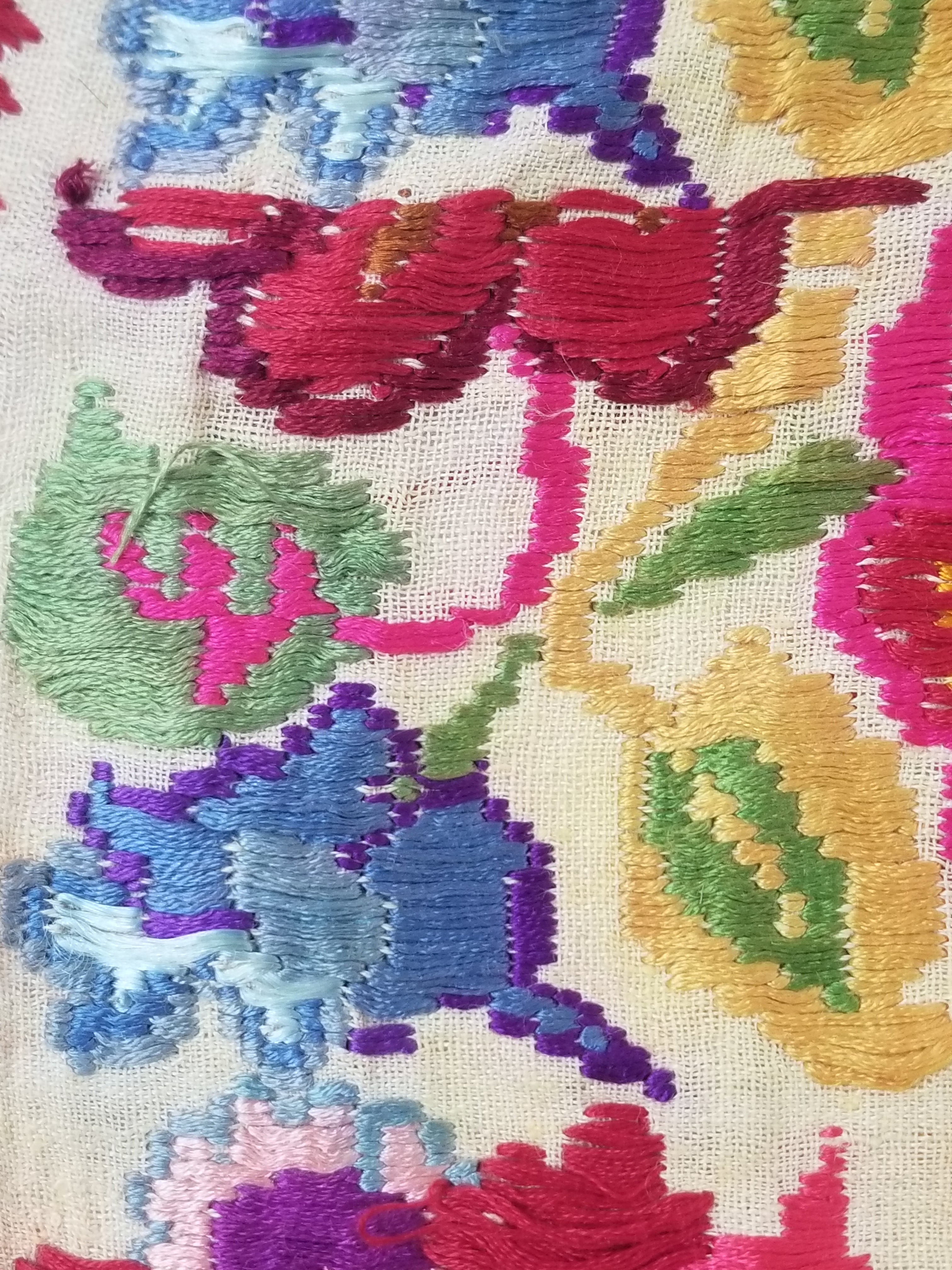 Antique Traditional Hungarian Hand Embroidered Floral Folk Art Textile 158x65cm
