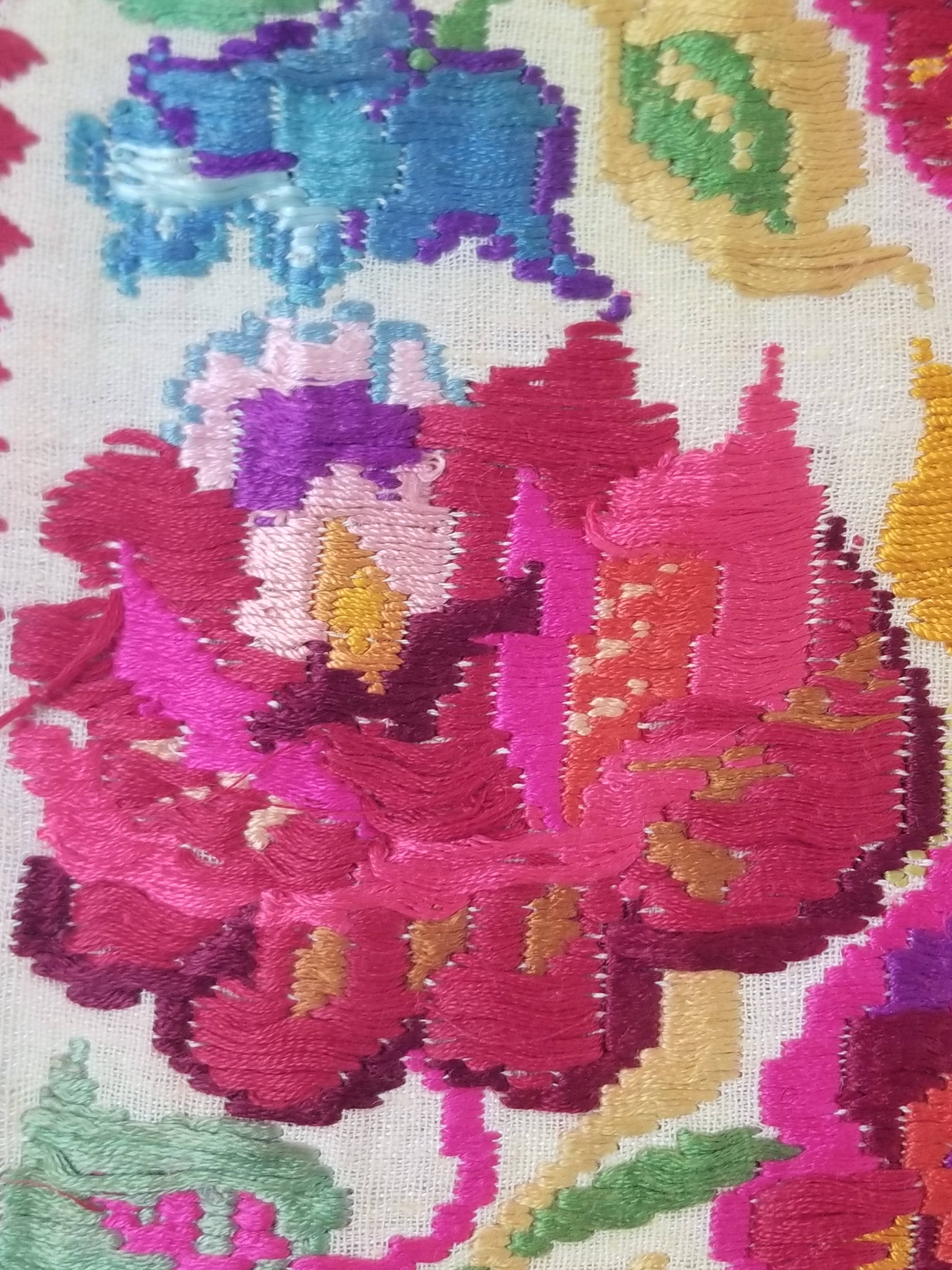 Antique Traditional Hungarian Hand Embroidered Floral Folk Art Textile 158x65cm