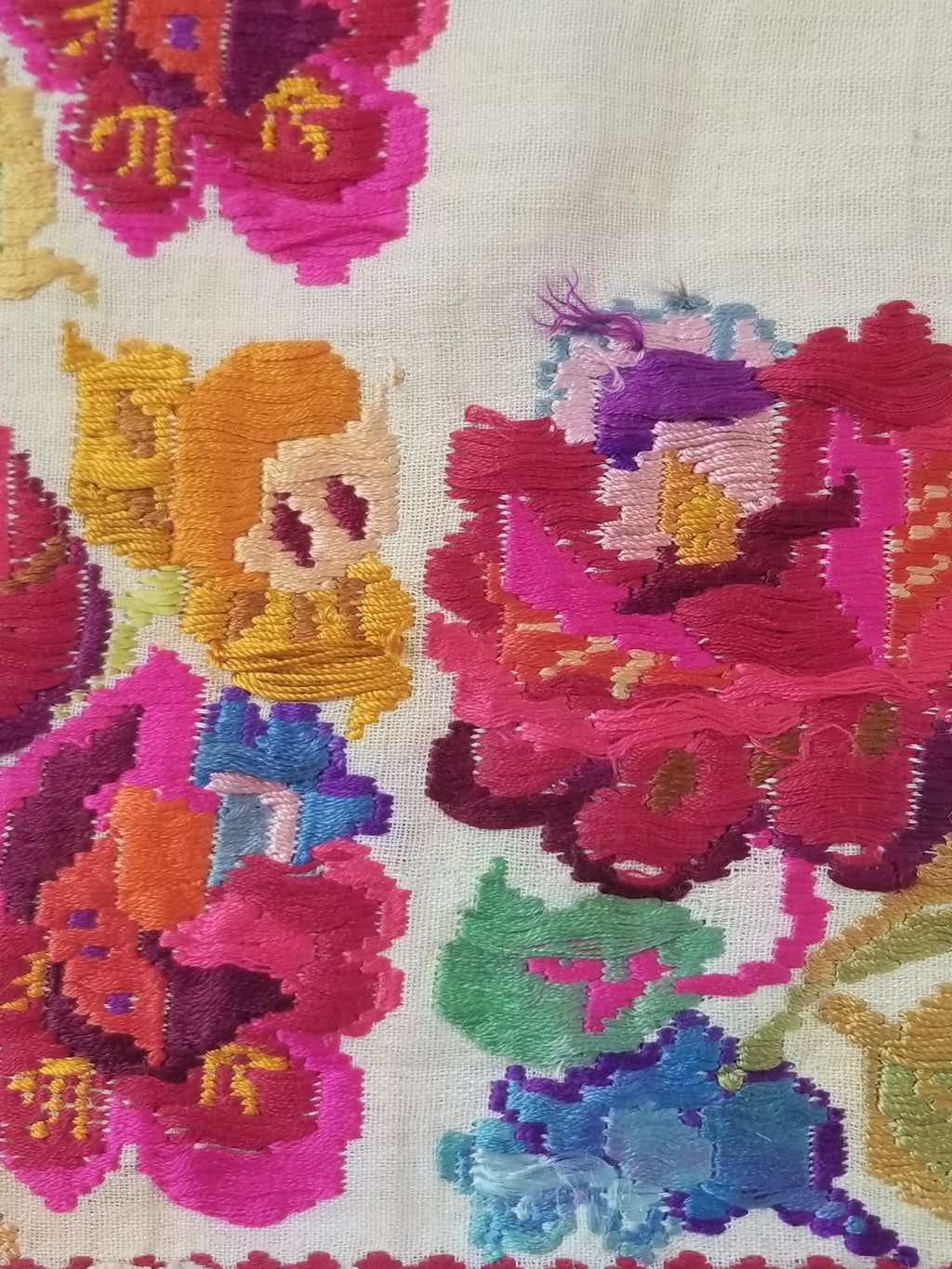 Antique Traditional Hungarian Hand Embroidered Floral Folk Art Textile 158x65cm