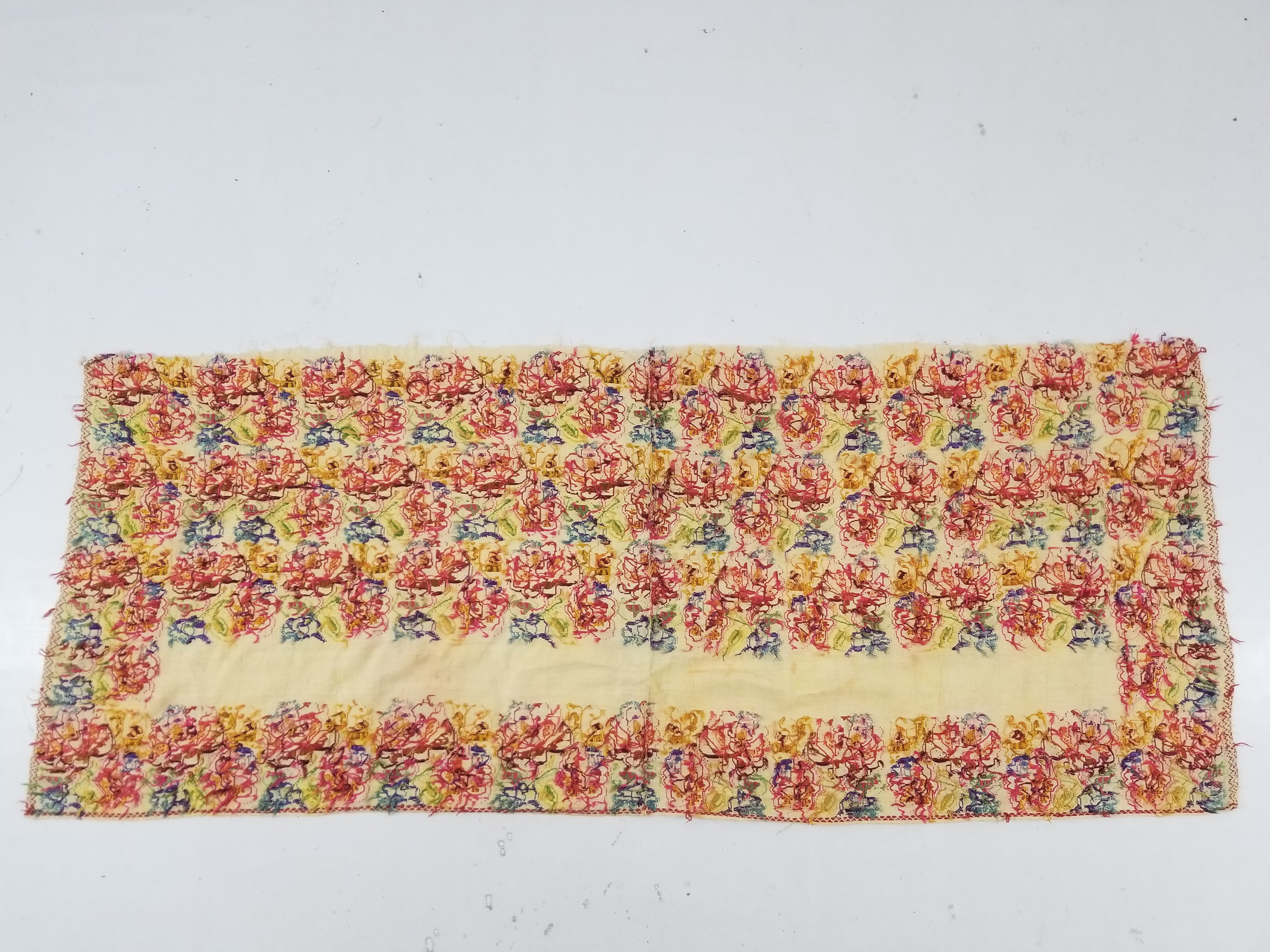 Antique Traditional Hungarian Hand Embroidered Floral Folk Art Textile 158x65cm