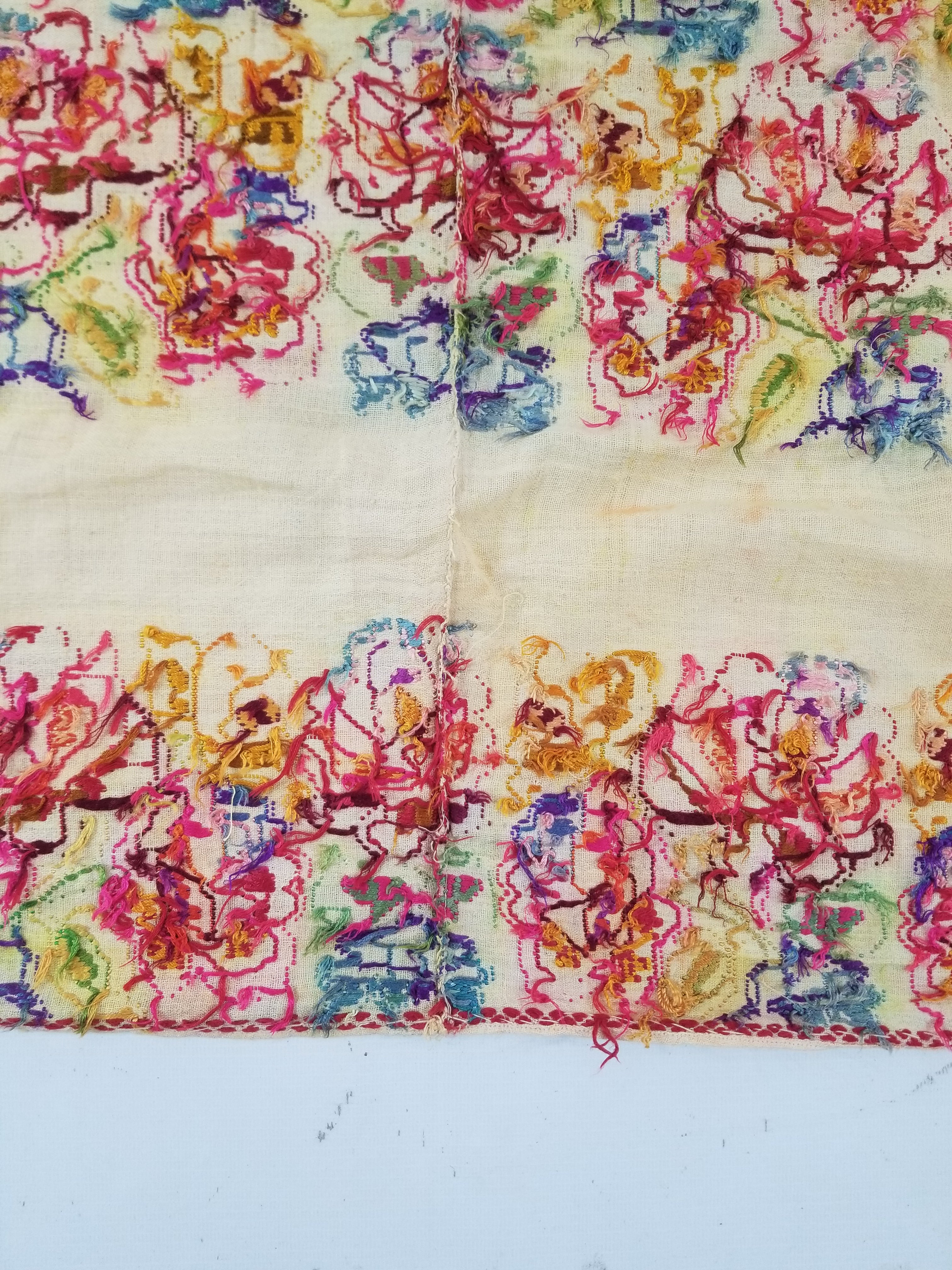 Antique Traditional Hungarian Hand Embroidered Floral Folk Art Textile 158x65cm