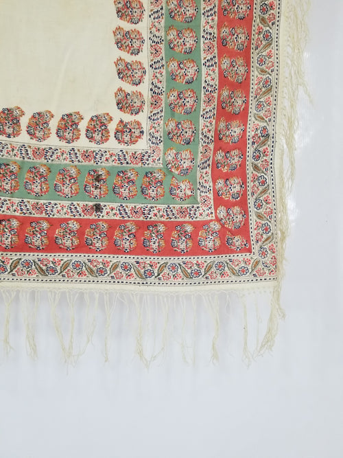 Antique Traditional Hand Block Printed Paisley Woolen Shawl 128x124cm