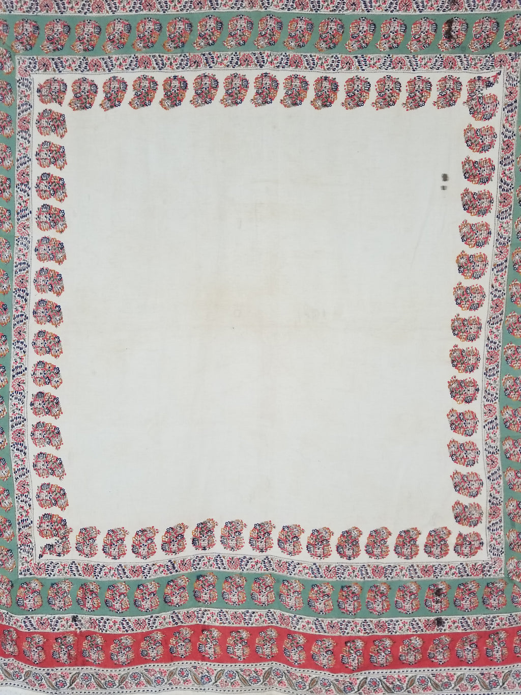 Antique Traditional Hand Block Printed Paisley Woolen Shawl 128x124cm
