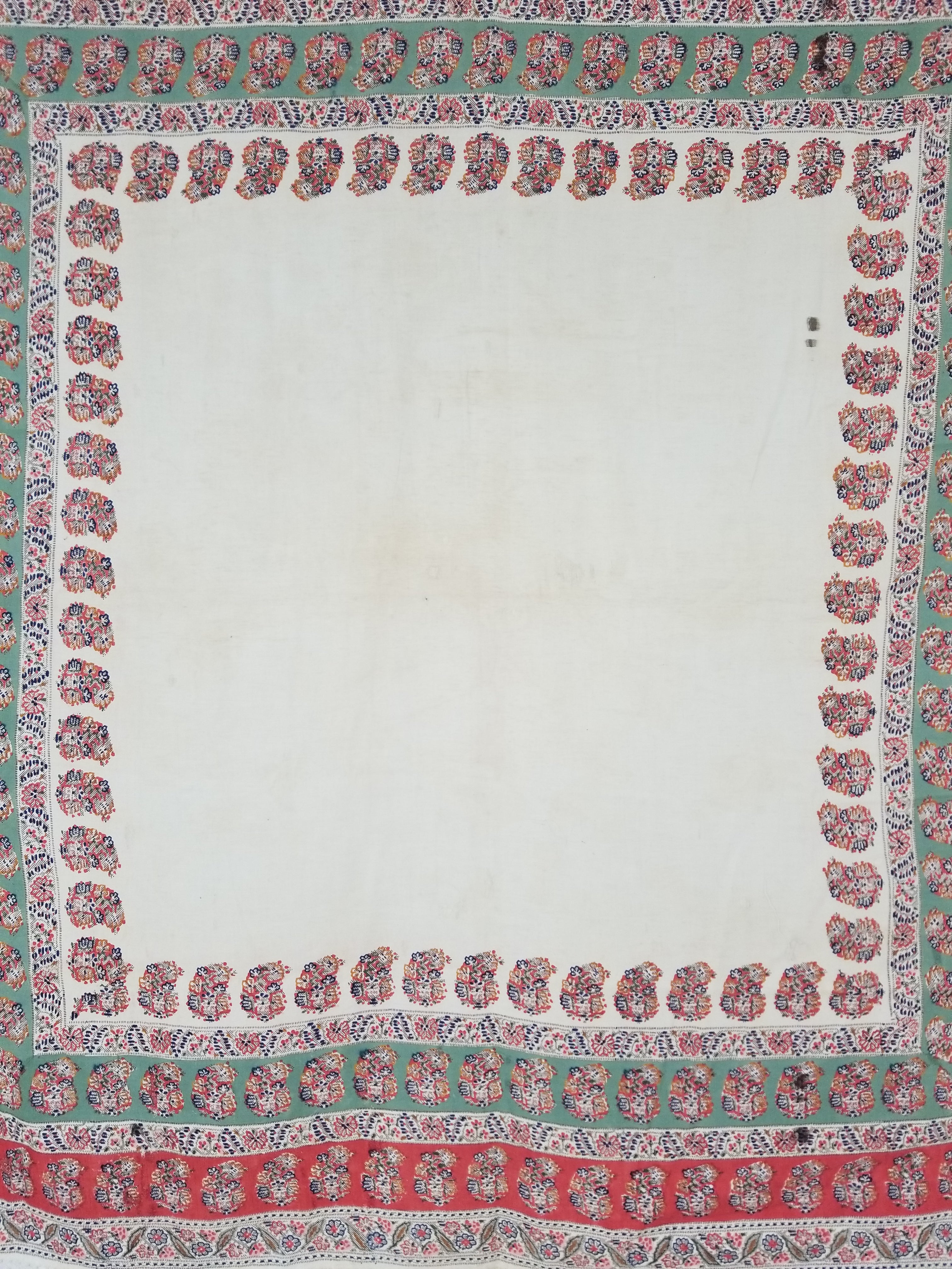 Antique Traditional Hand Block Printed Paisley Woolen Shawl 128x124cm