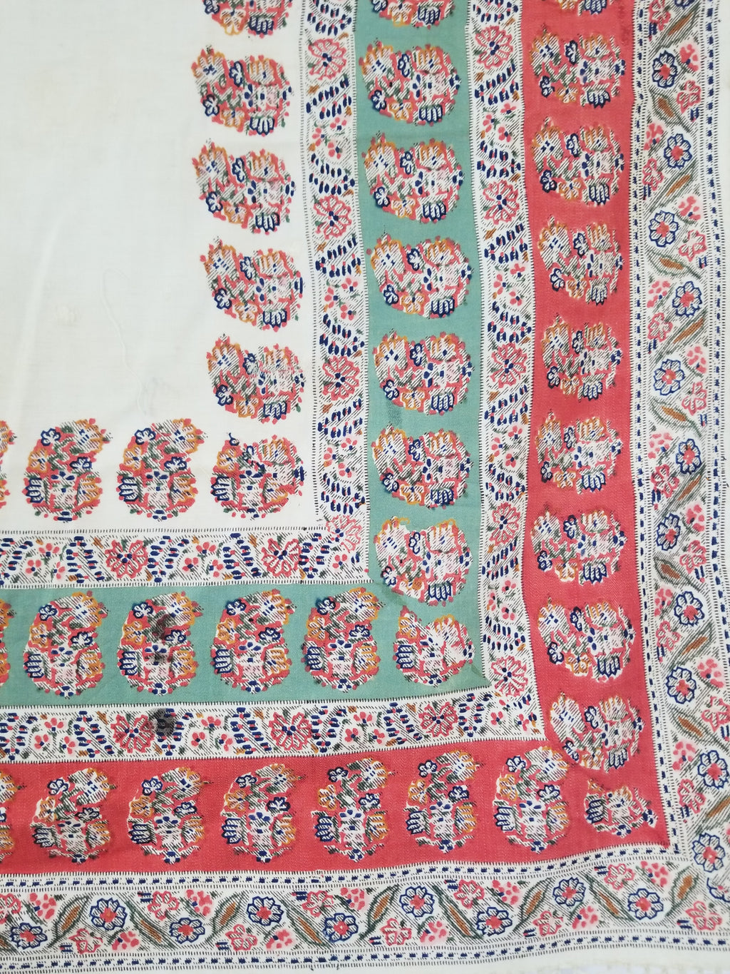 Antique Traditional Hand Block Printed Paisley Woolen Shawl 128x124cm