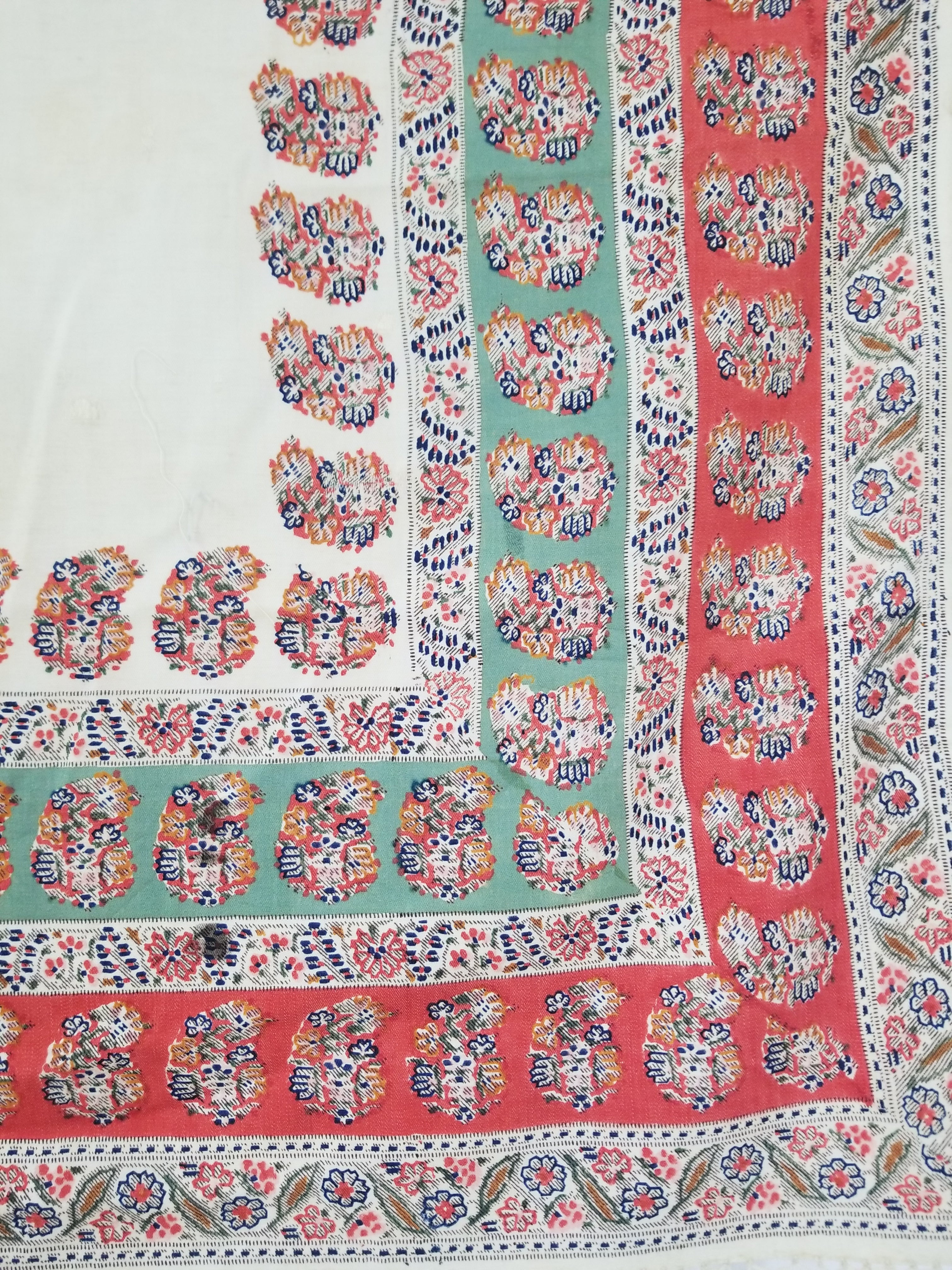 Antique Traditional Hand Block Printed Paisley Woolen Shawl 128x124cm