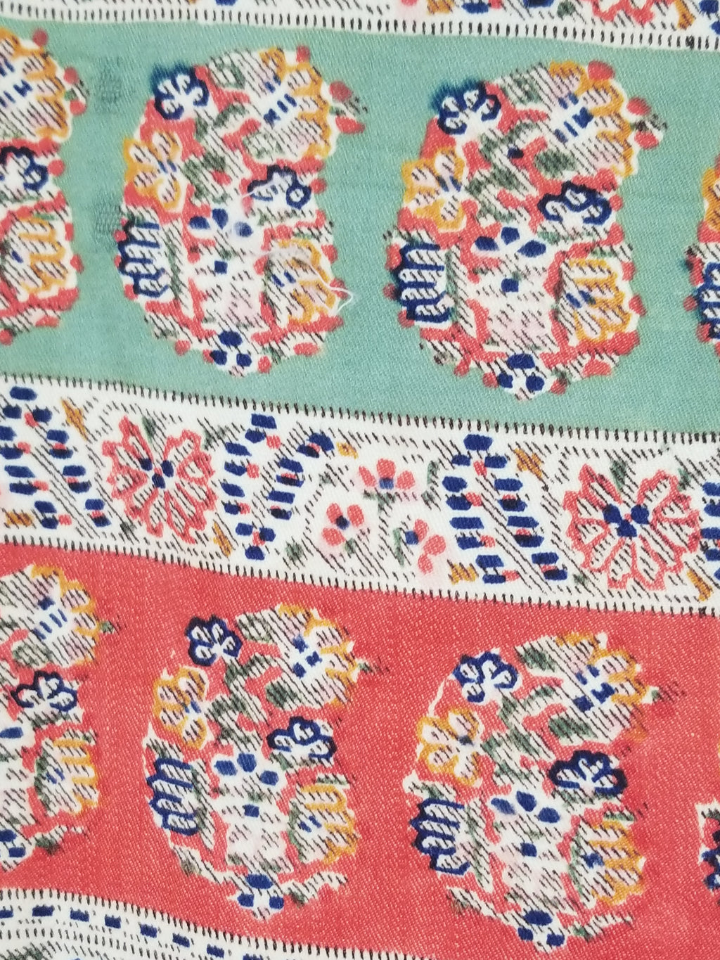 Antique Traditional Hand Block Printed Paisley Woolen Shawl 128x124cm