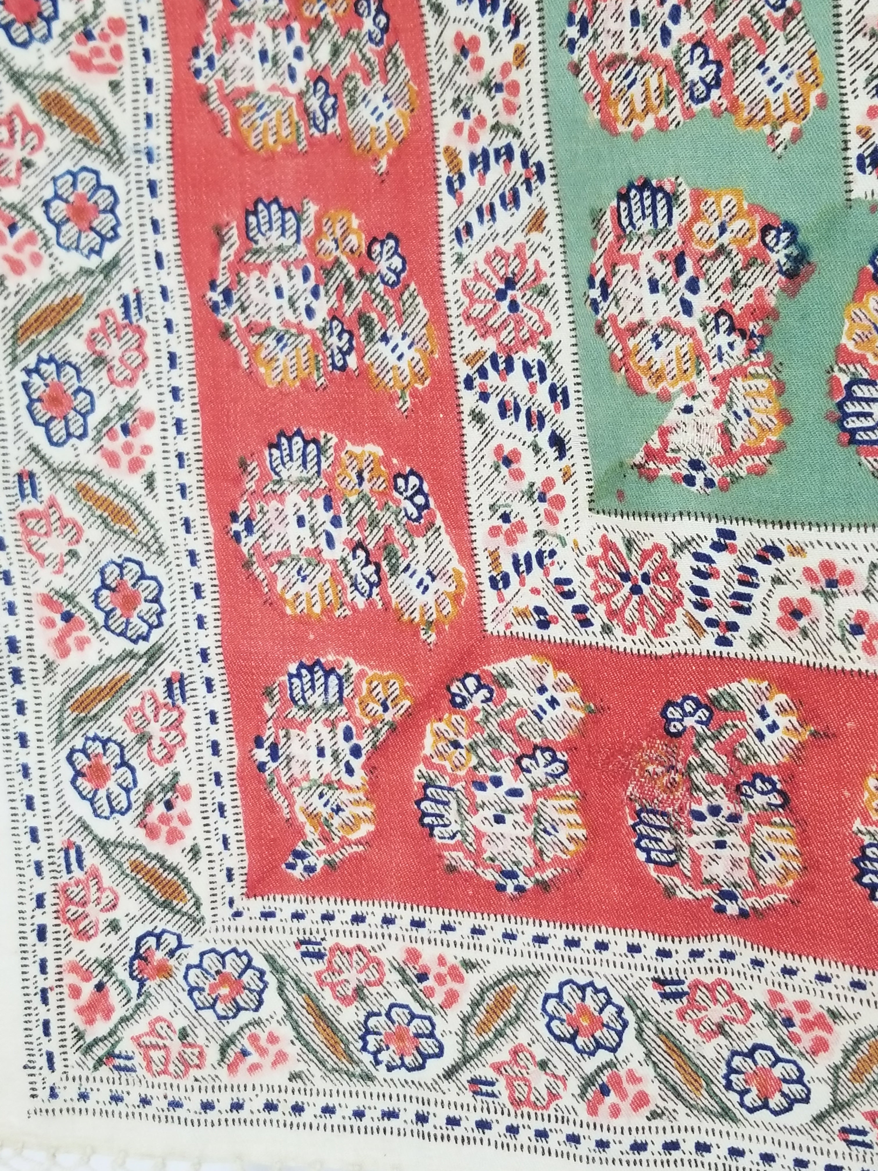 Antique Traditional Hand Block Printed Paisley Woolen Shawl 128x124cm