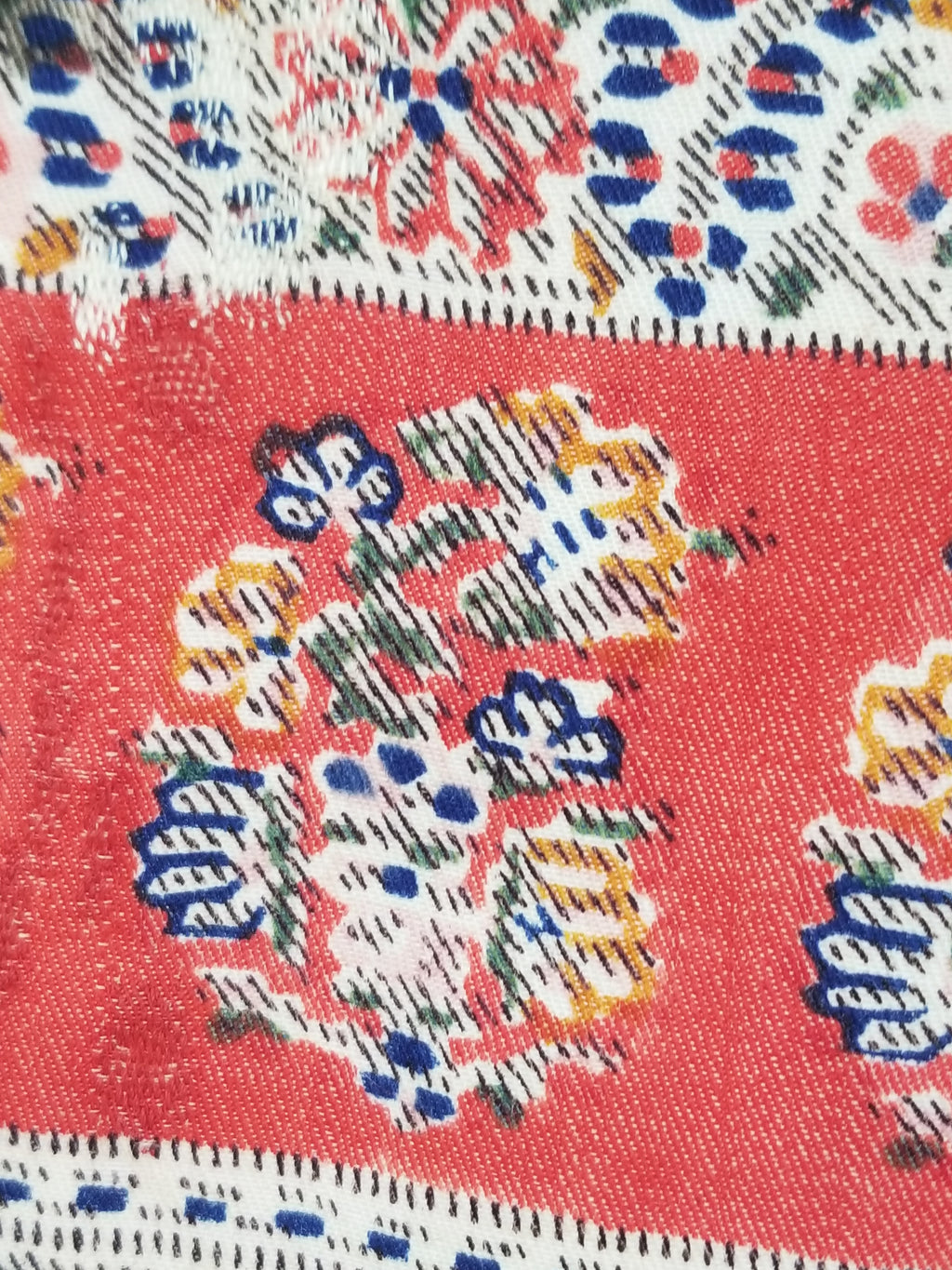 Antique Traditional Hand Block Printed Paisley Woolen Shawl 128x124cm
