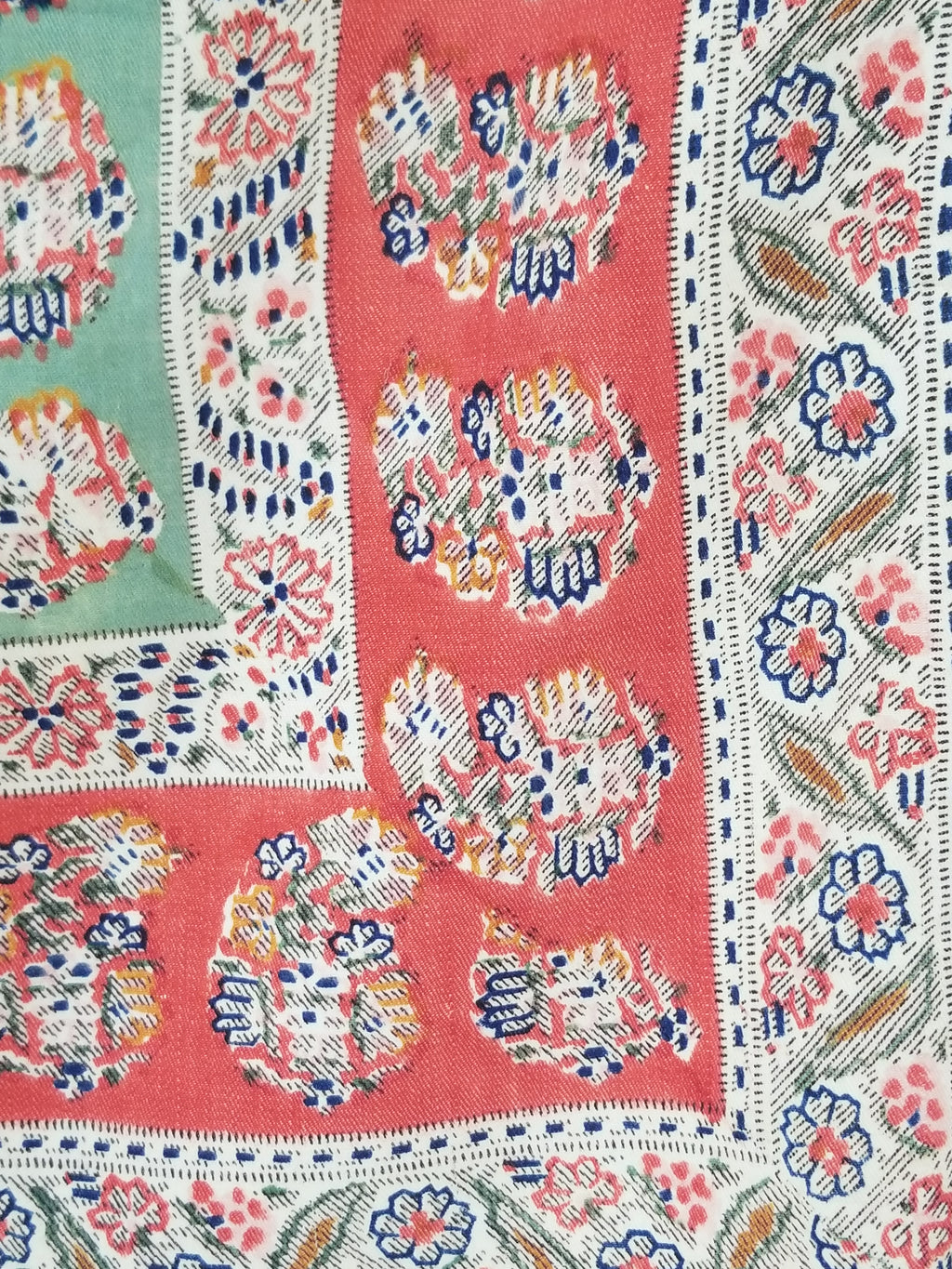 Antique Traditional Hand Block Printed Paisley Woolen Shawl 128x124cm