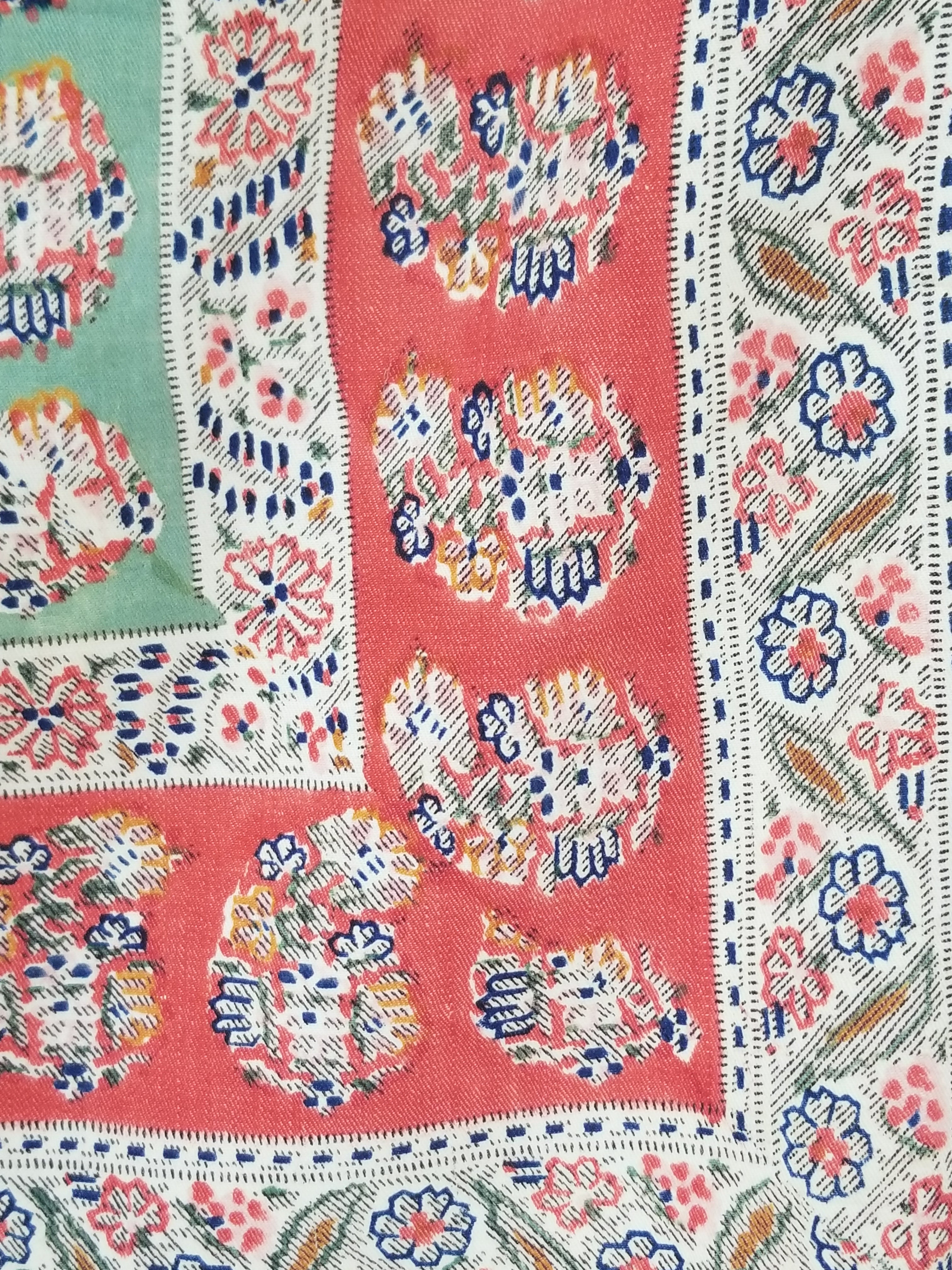 Antique Traditional Hand Block Printed Paisley Woolen Shawl 128x124cm