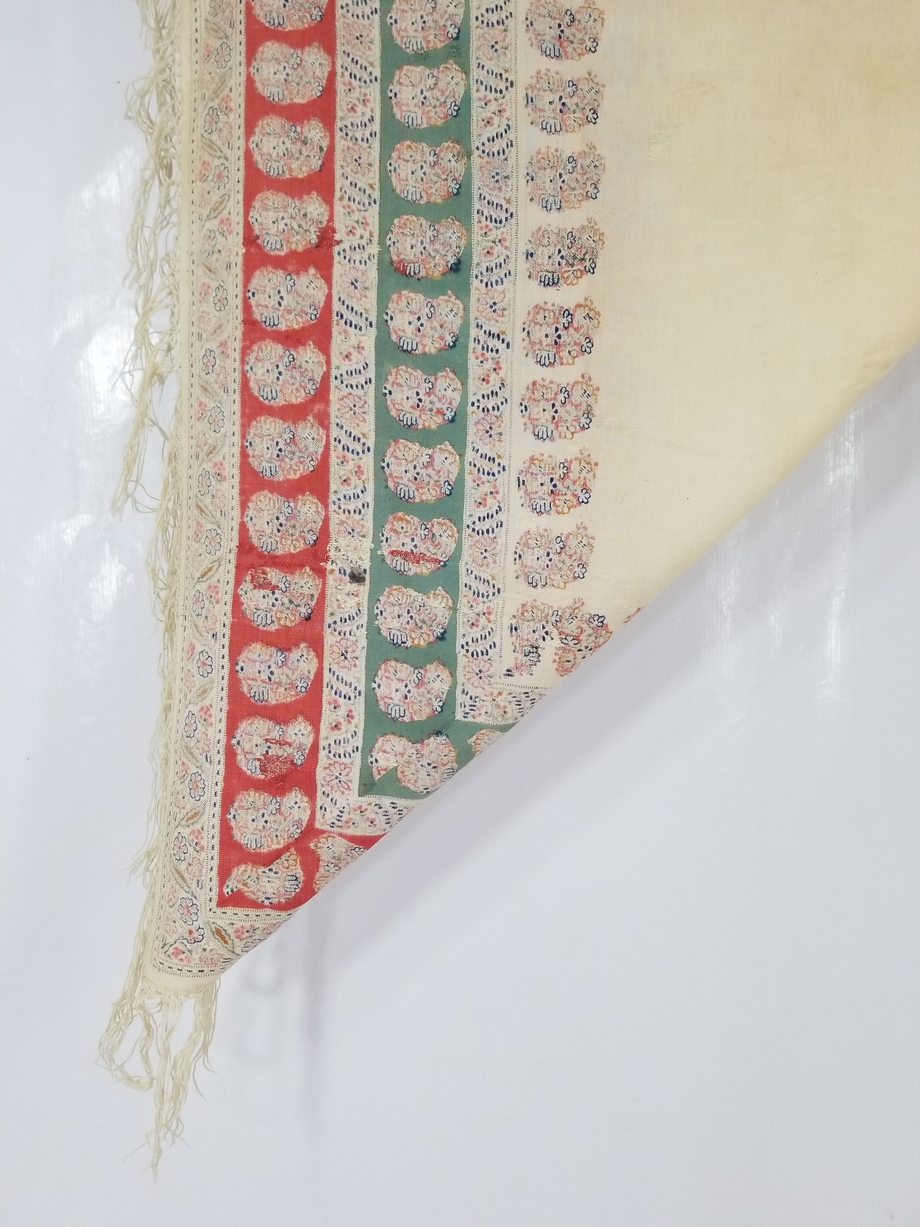 Antique Traditional Hand Block Printed Paisley Woolen Shawl 128x124cm