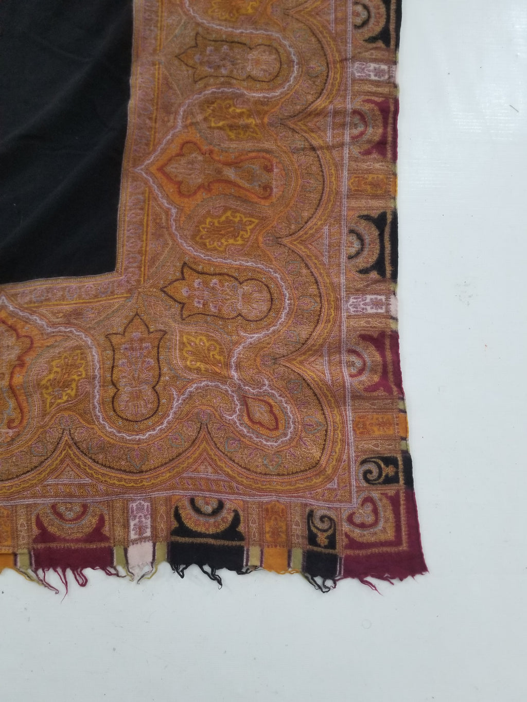 Antique 19thC Victorian Kashmiri Style Paisley Wool Shawl 275x148cm