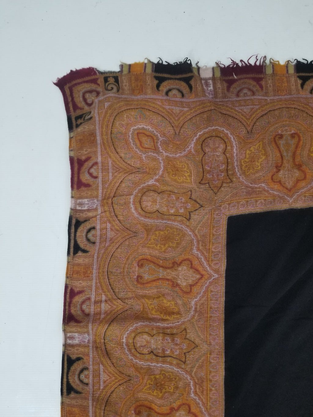 Antique 19thC Victorian Kashmiri Style Paisley Wool Shawl 275x148cm