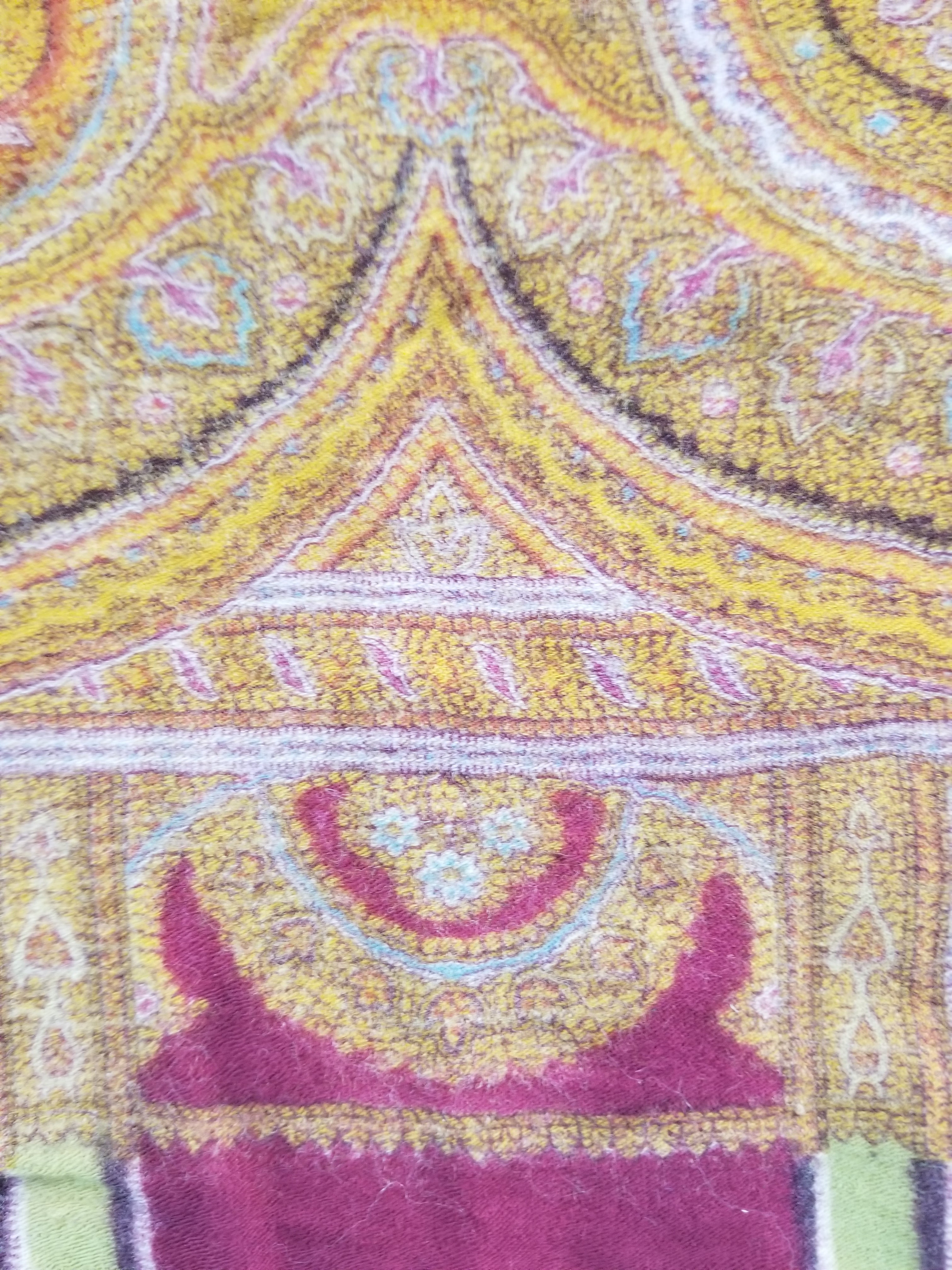 Antique 19thC Victorian Kashmiri Style Paisley Wool Shawl 275x148cm