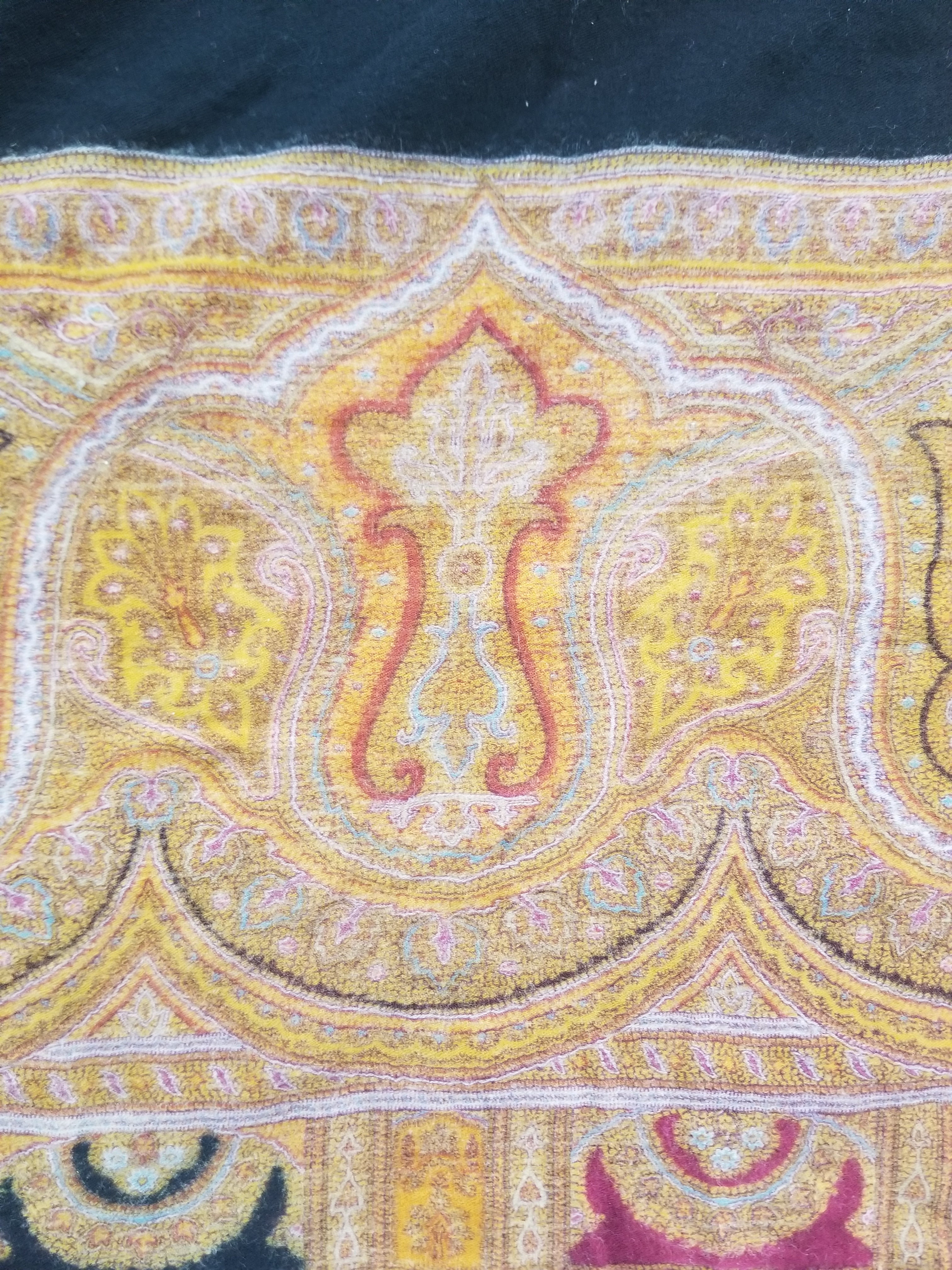 Antique 19thC Victorian Kashmiri Style Paisley Wool Shawl 275x148cm