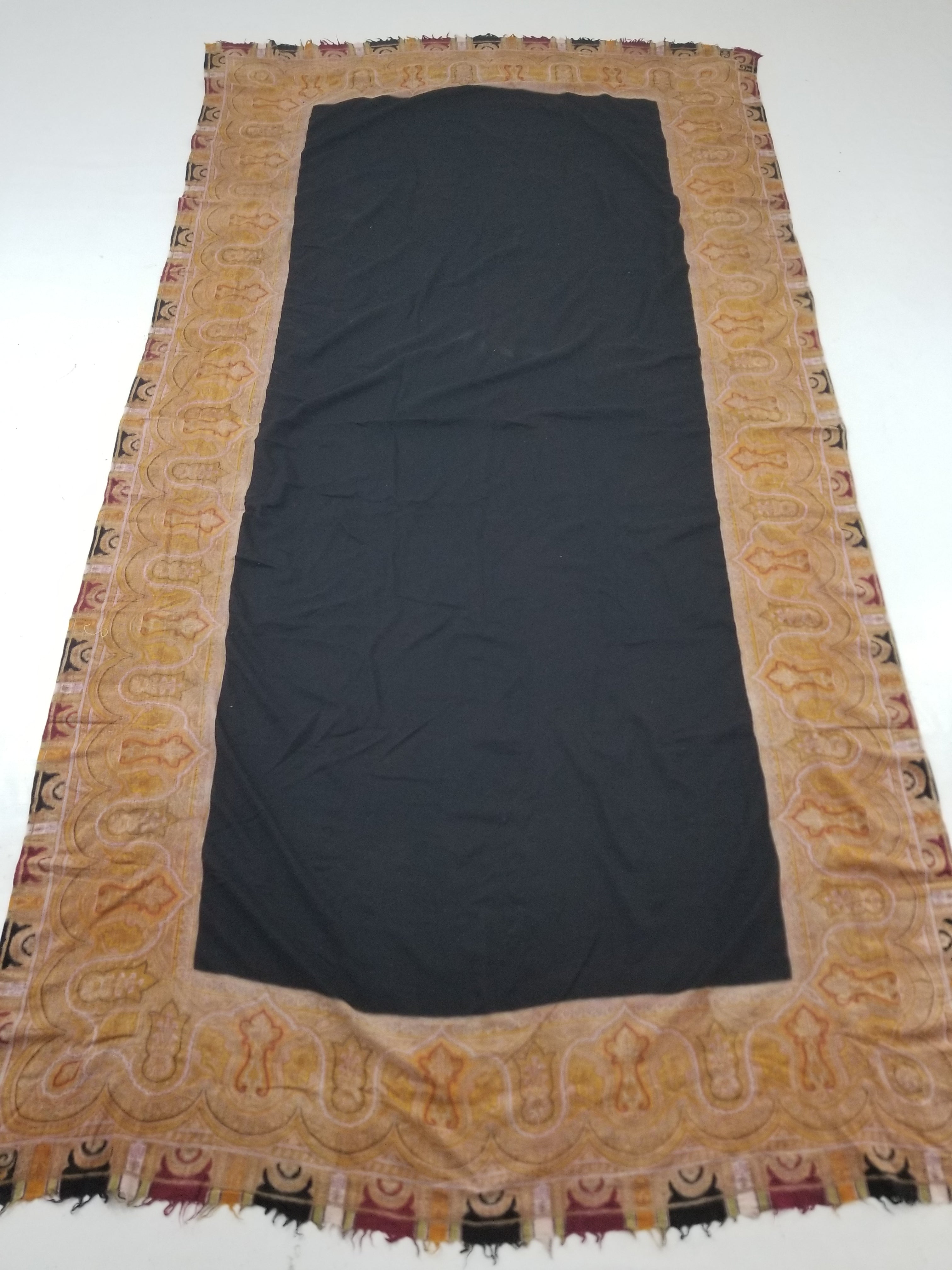 Antique 19thC Victorian Kashmiri Style Paisley Wool Shawl 275x148cm