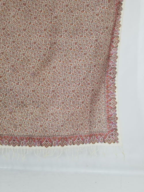 Antique Traditional Hand Block Printed Floral Woolen Shawl 178x173cm