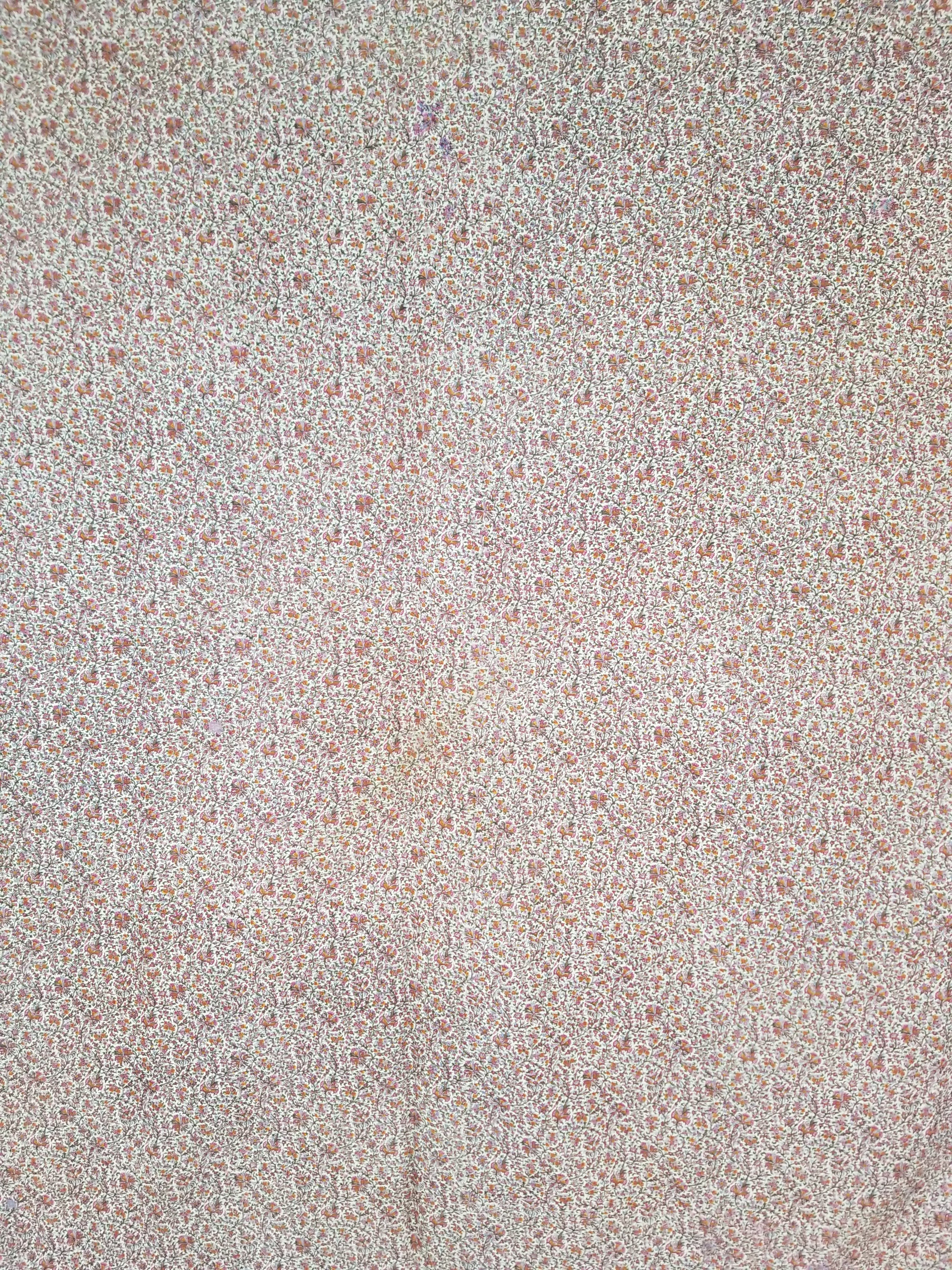 Antique Traditional Hand Block Printed Floral Woolen Shawl 178x173cm