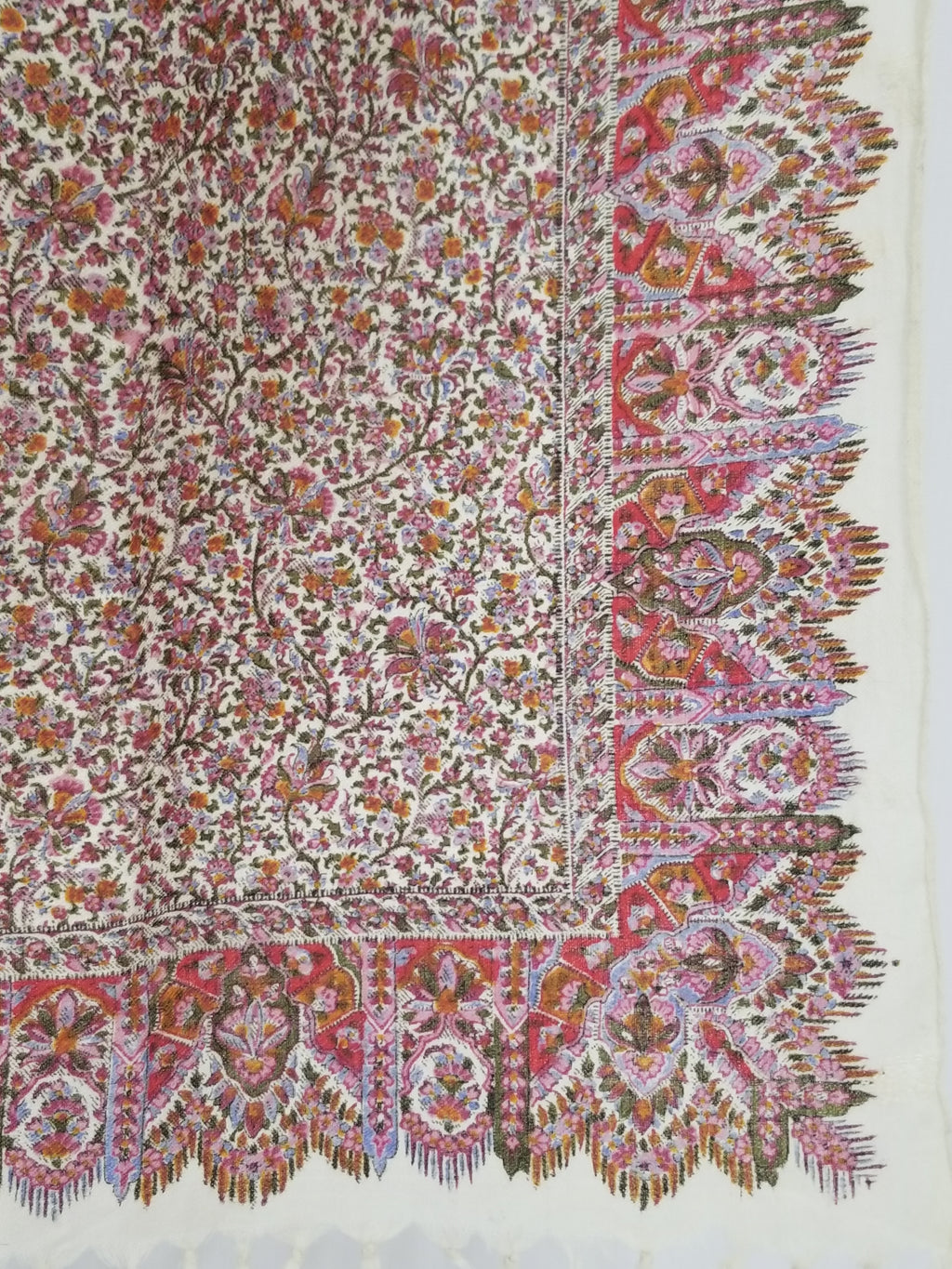 Antique Traditional Hand Block Printed Floral Woolen Shawl 178x173cm