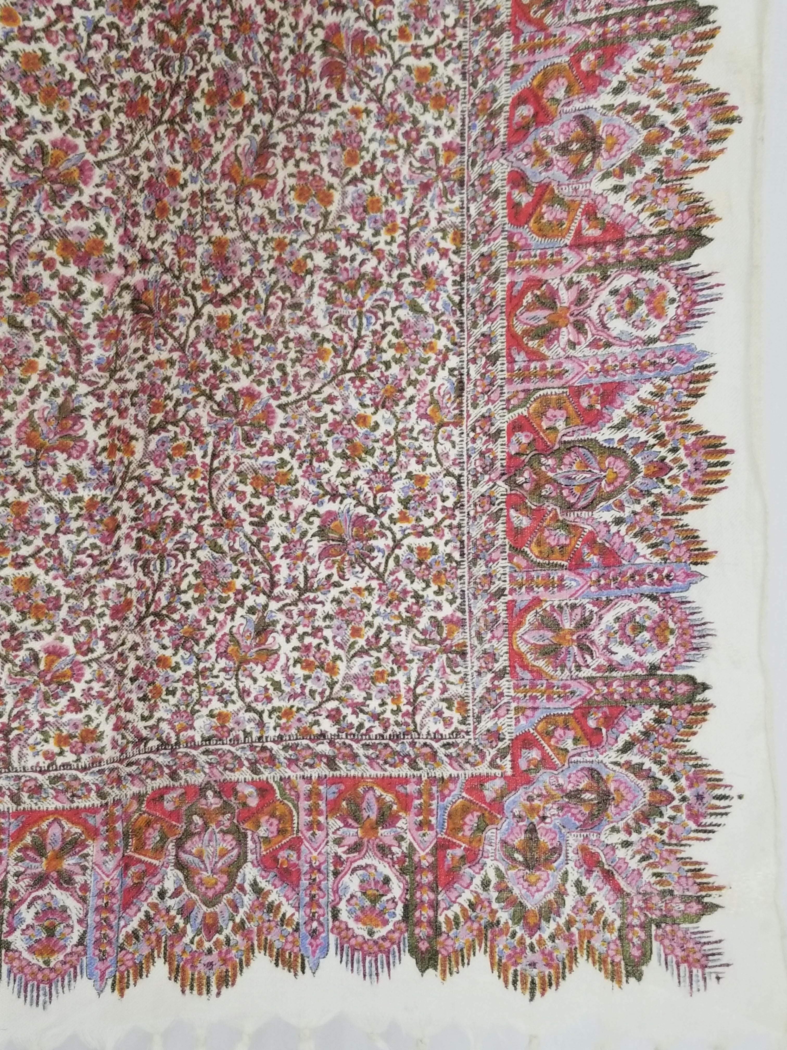 Antique Traditional Hand Block Printed Floral Woolen Shawl 178x173cm