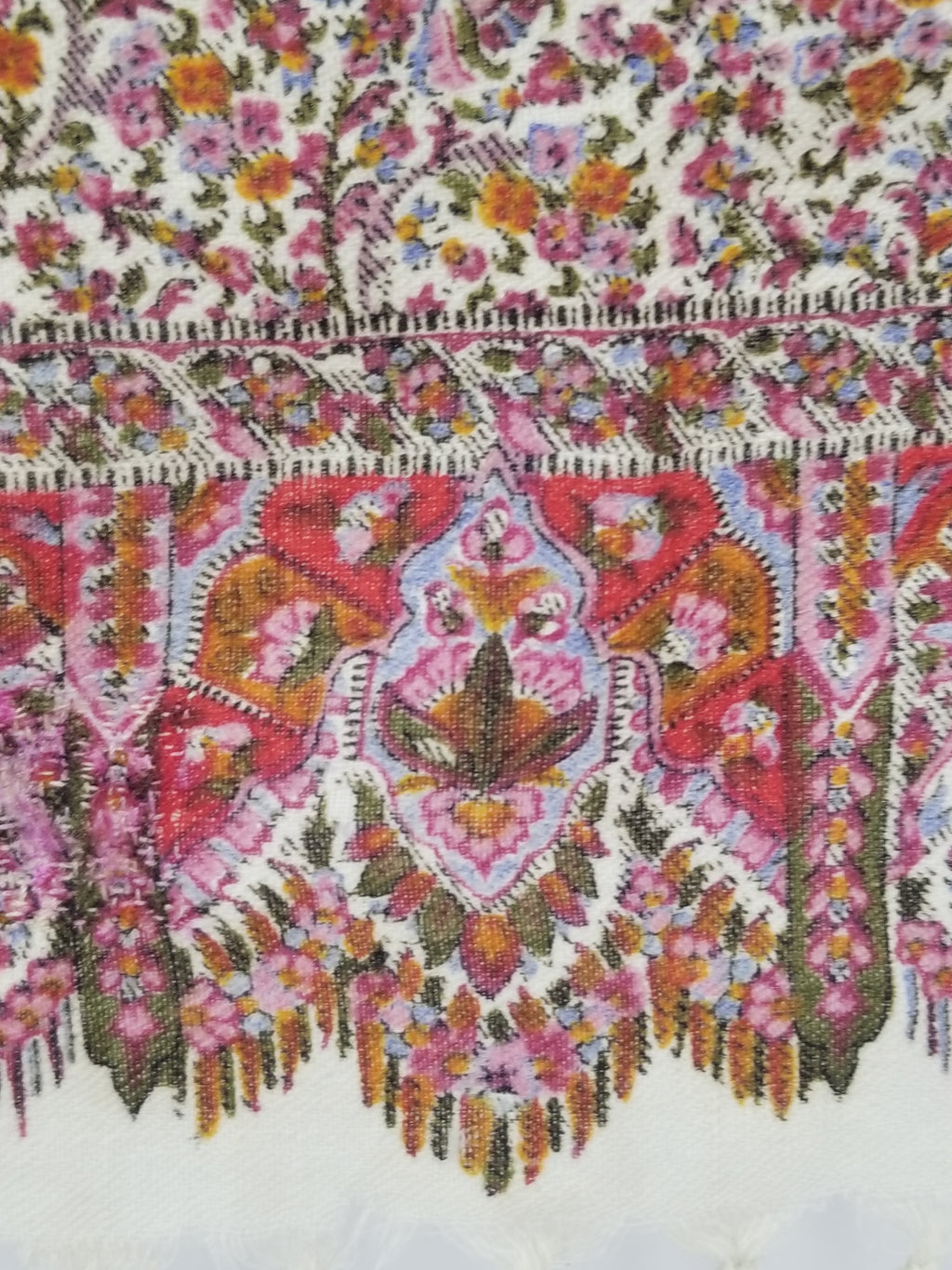 Antique Traditional Hand Block Printed Floral Woolen Shawl 178x173cm