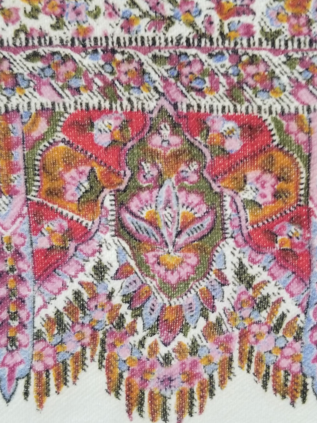 Antique Traditional Hand Block Printed Floral Woolen Shawl 178x173cm