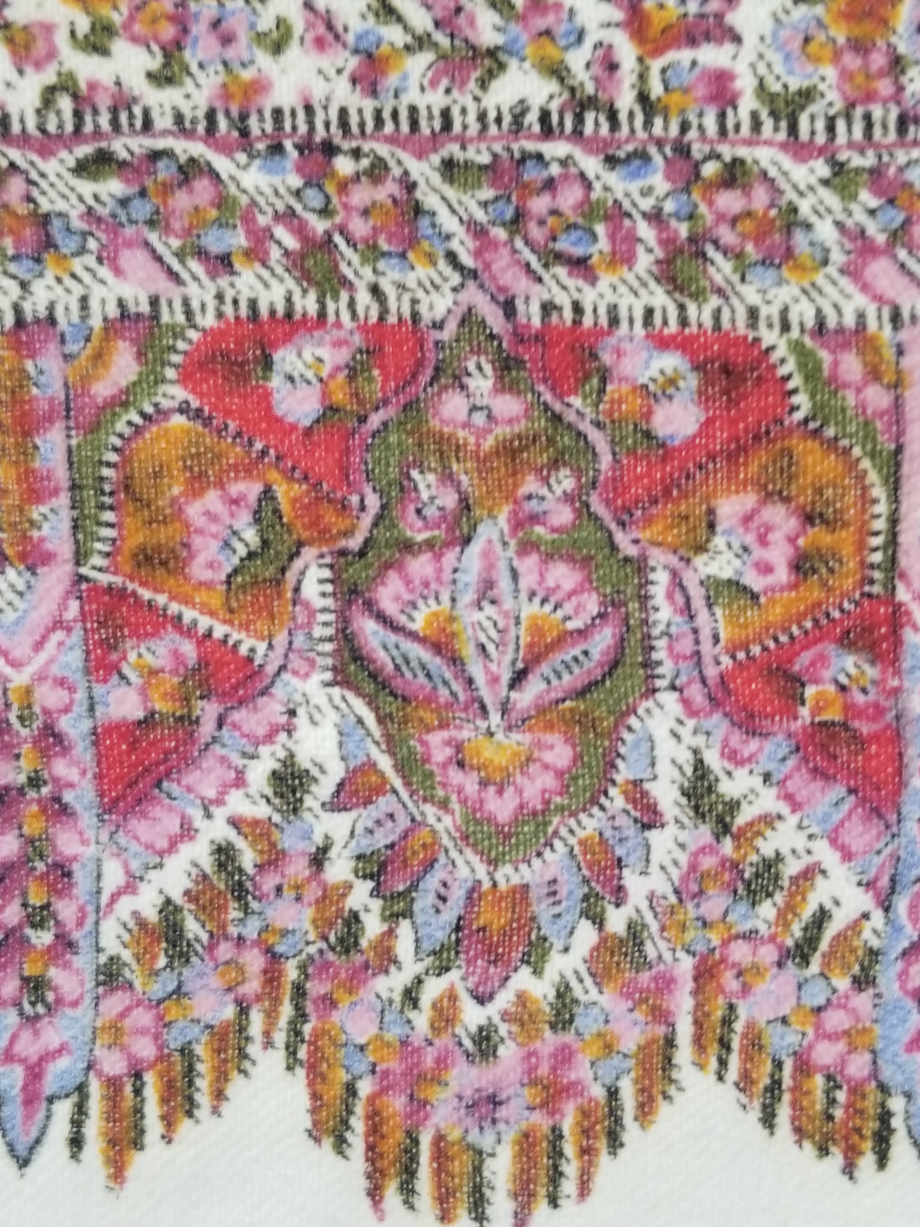 Antique Traditional Hand Block Printed Floral Woolen Shawl 178x173cm