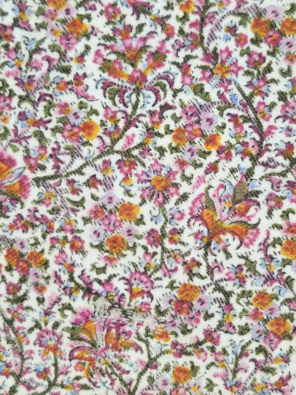 Antique Traditional Hand Block Printed Floral Woolen Shawl 178x173cm