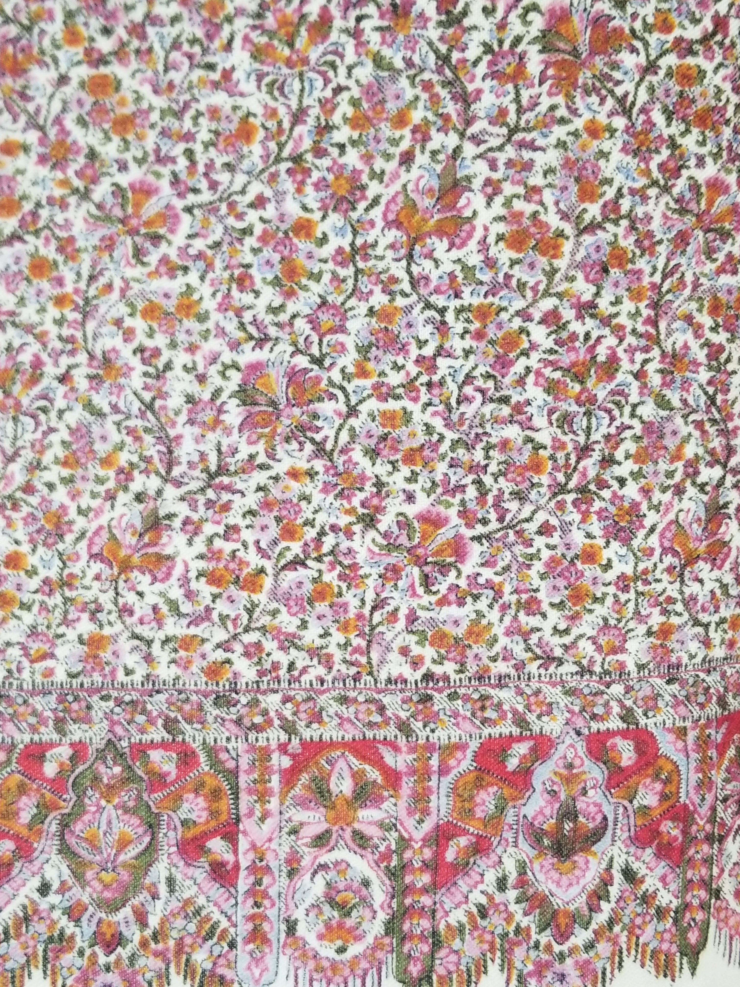 Antique Traditional Hand Block Printed Floral Woolen Shawl 178x173cm