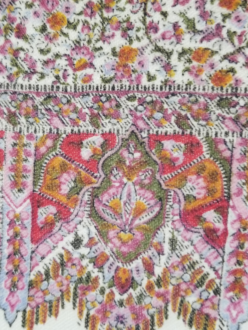 Antique Traditional Hand Block Printed Floral Woolen Shawl 178x173cm