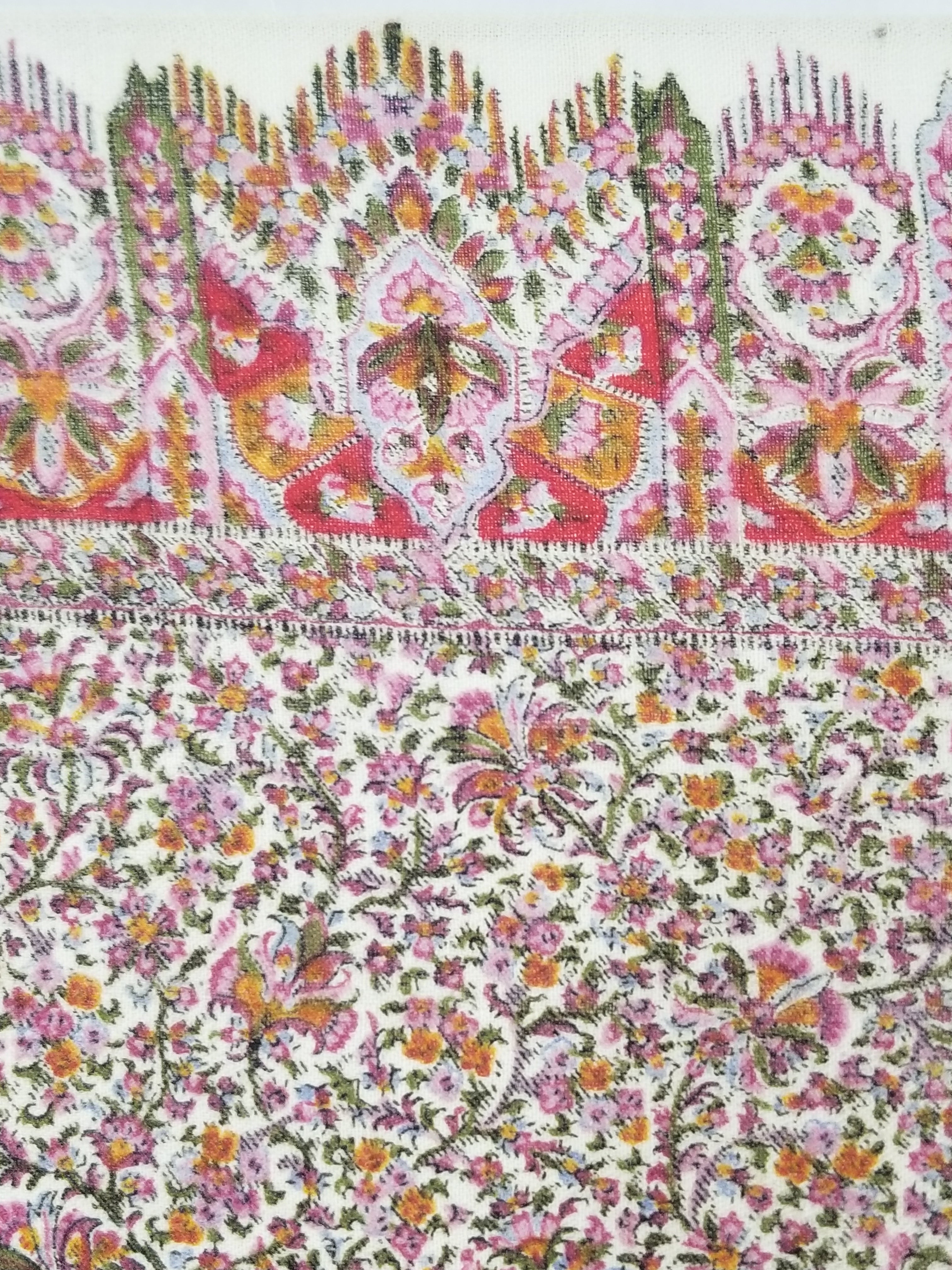 Antique Traditional Hand Block Printed Floral Woolen Shawl 178x173cm
