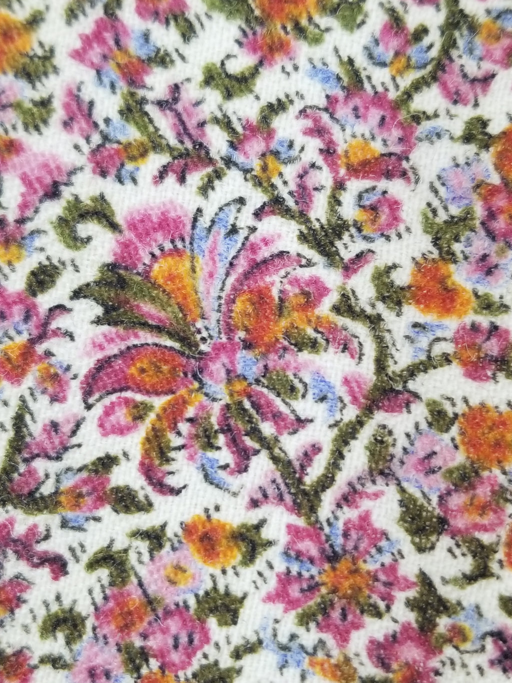 Antique Traditional Hand Block Printed Floral Woolen Shawl 178x173cm