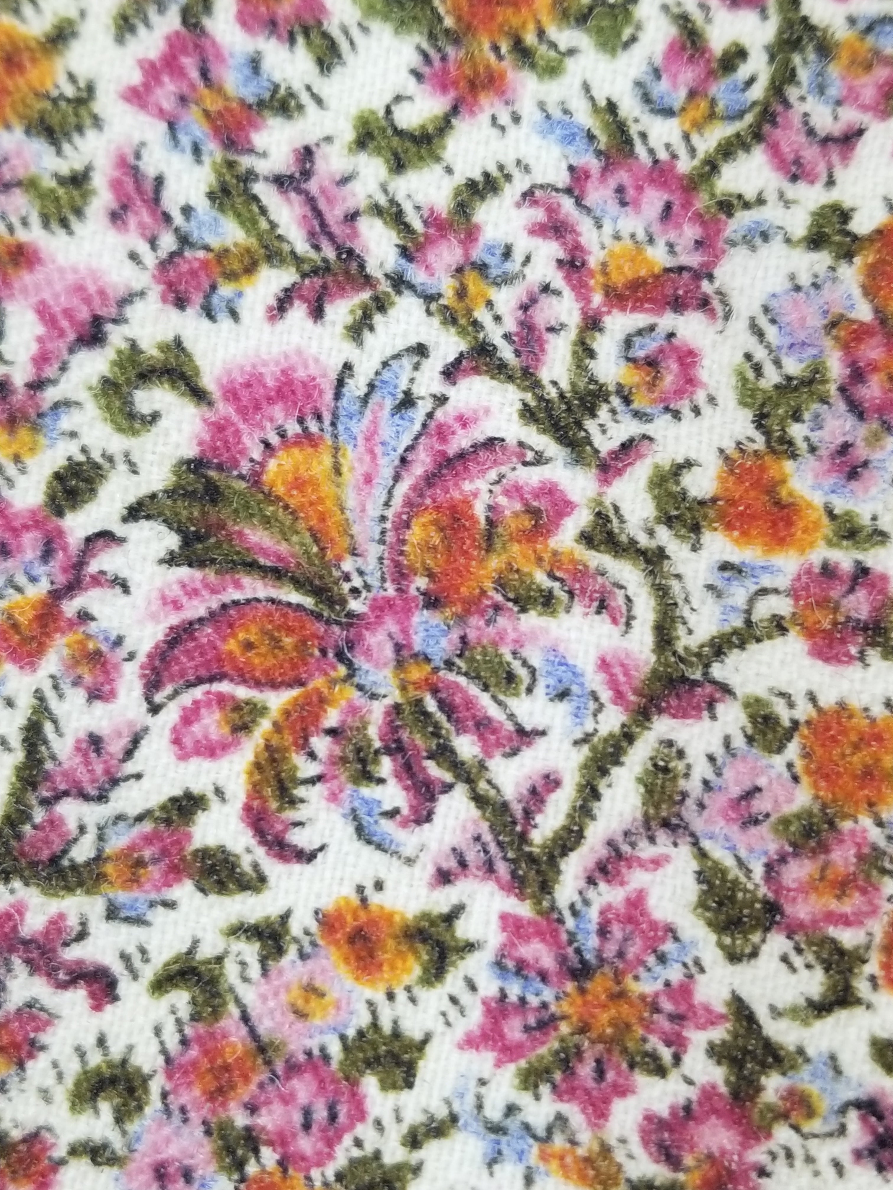 Antique Traditional Hand Block Printed Floral Woolen Shawl 178x173cm