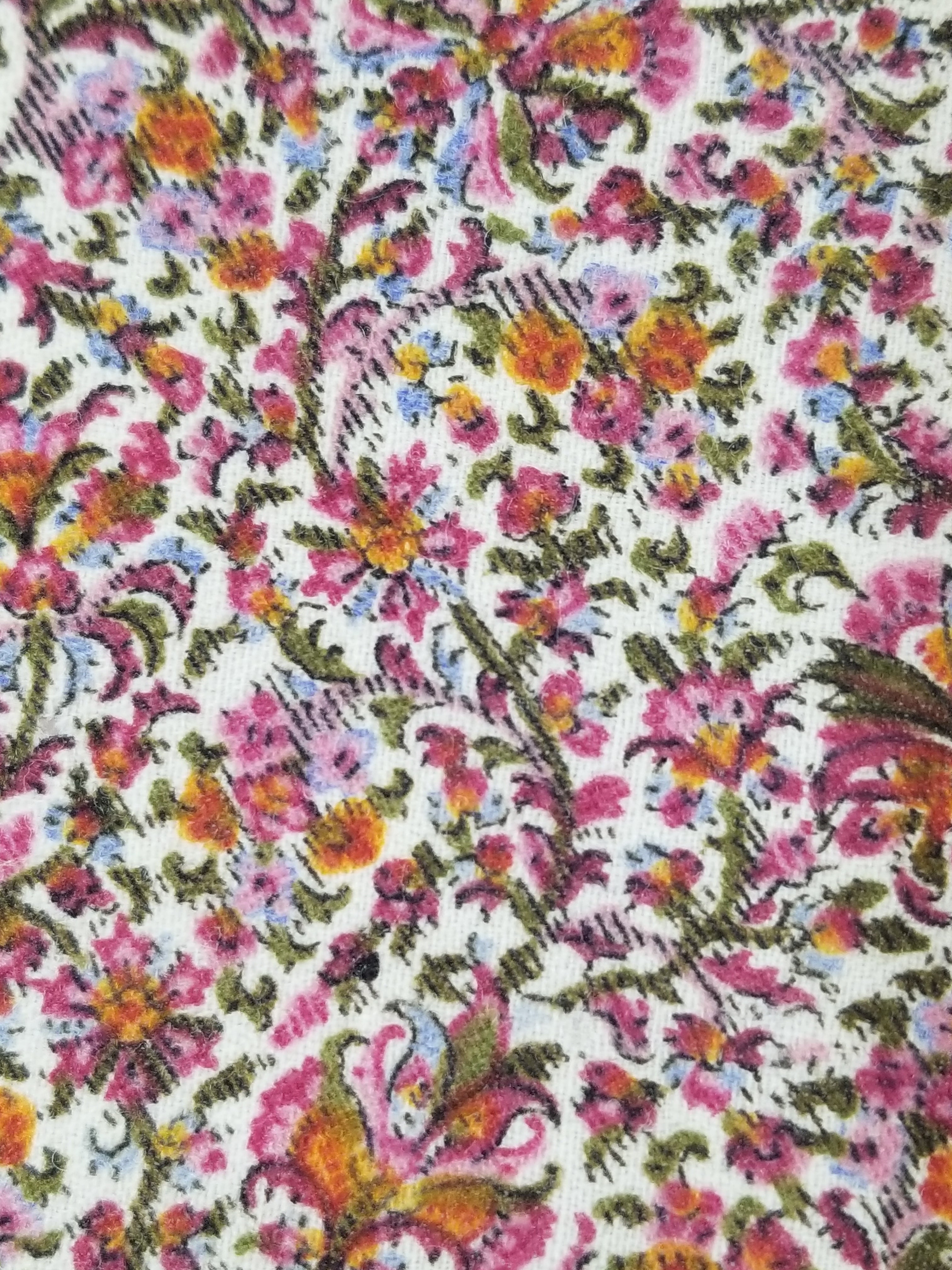 Antique Traditional Hand Block Printed Floral Woolen Shawl 178x173cm