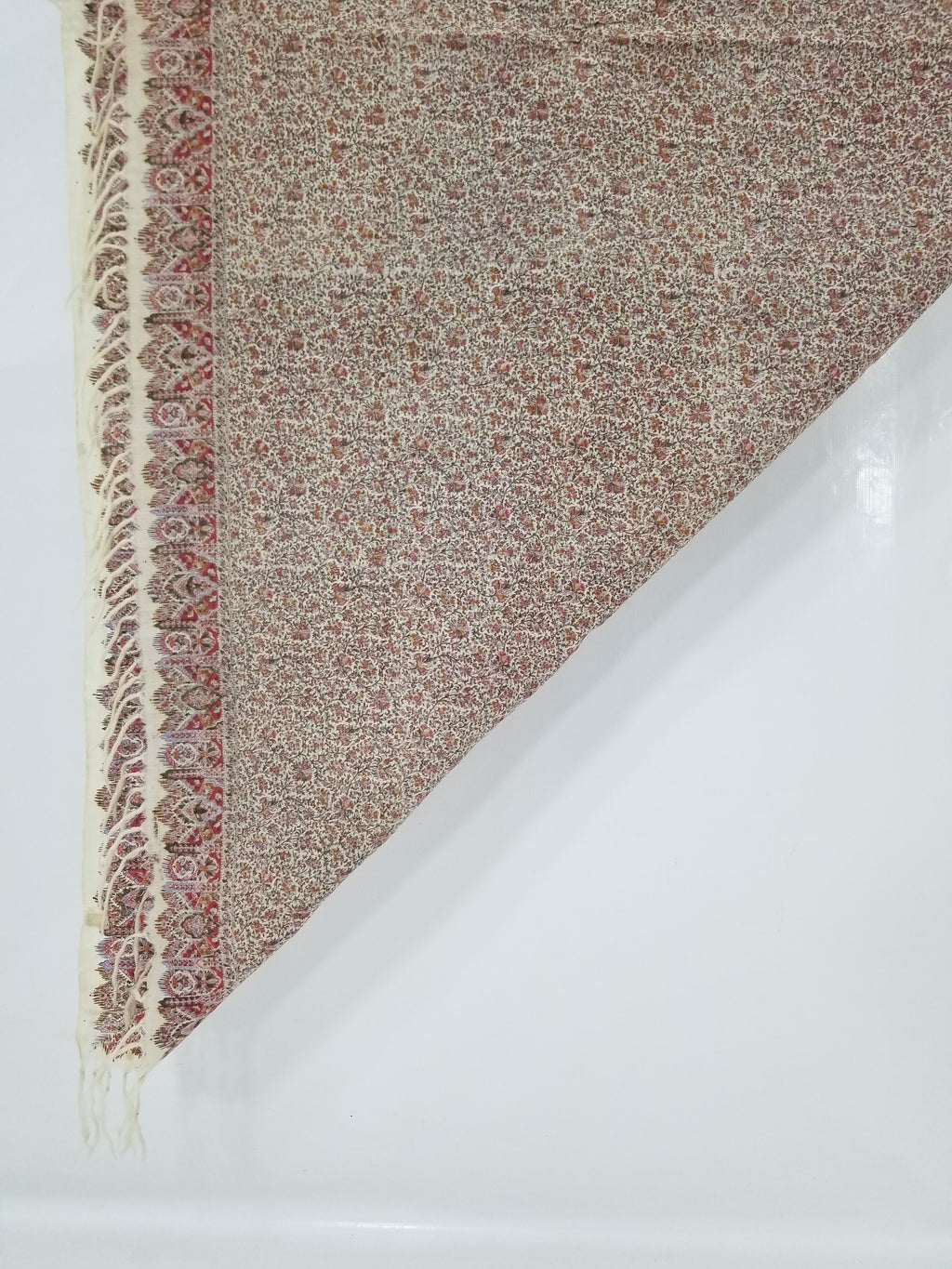 Antique Traditional Hand Block Printed Floral Woolen Shawl 178x173cm