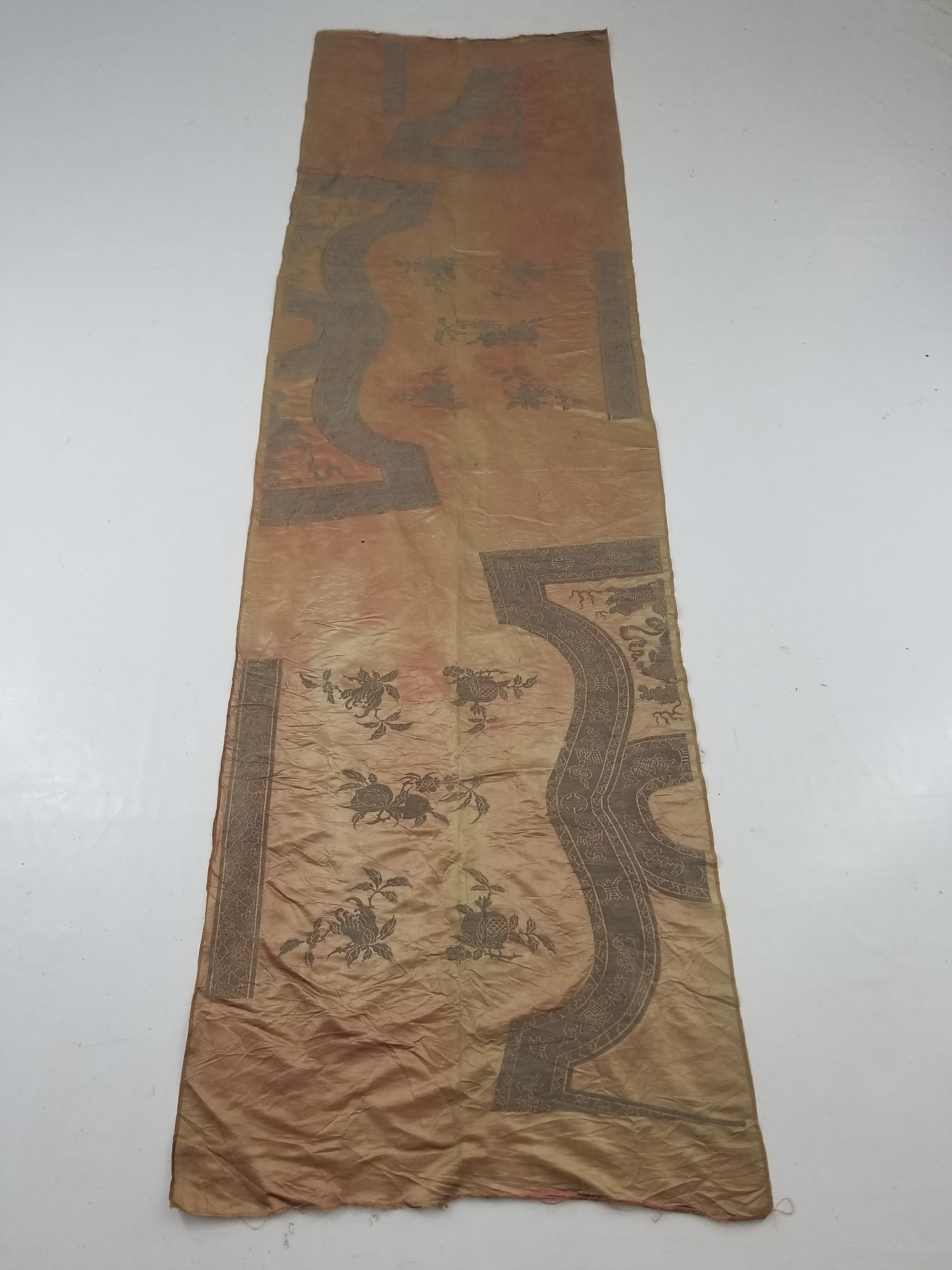 Antique Ming Dyansty Buddhist & Chinese Symbolic Motifs Brocade Textile 315x89cm