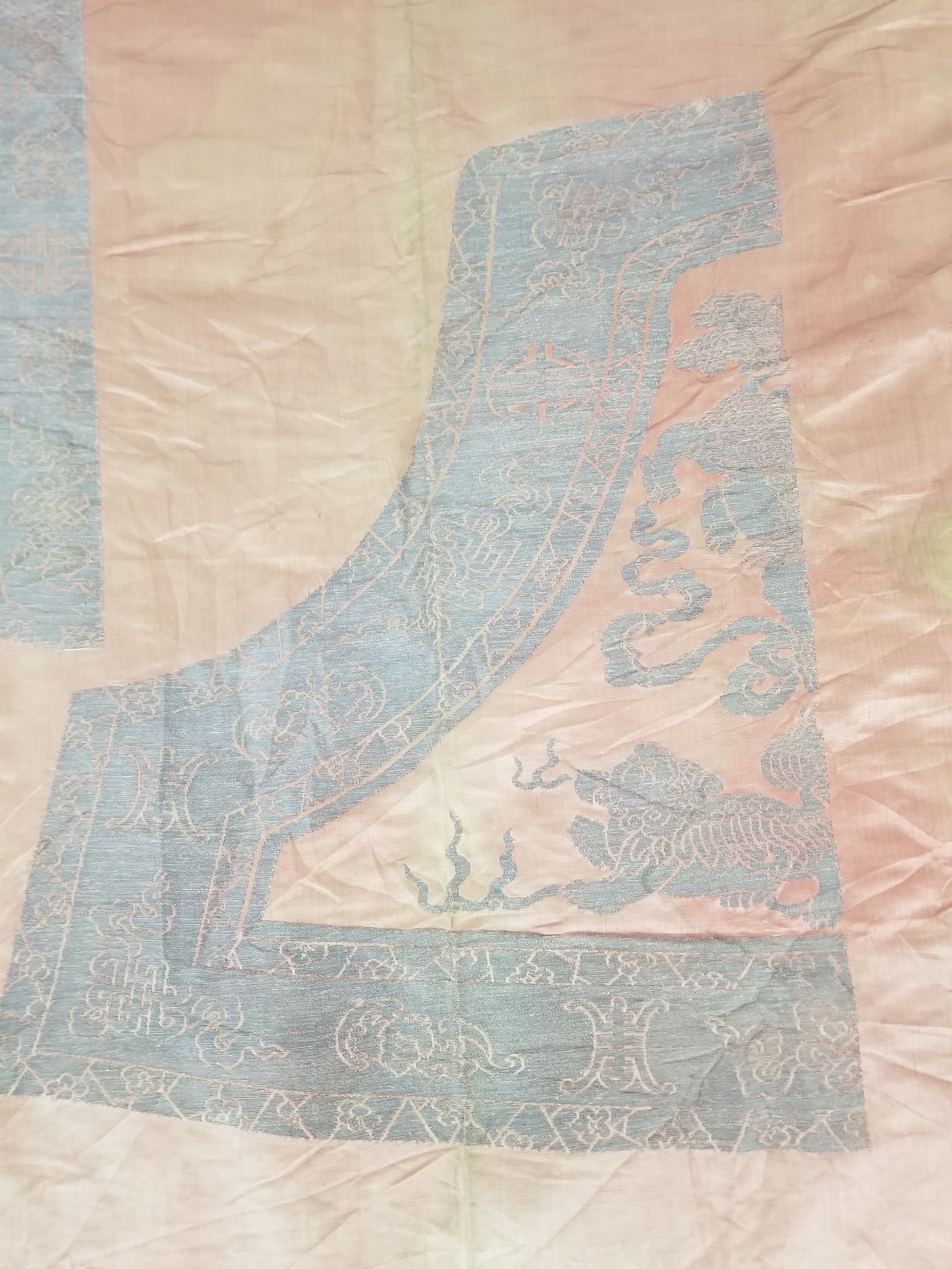 Antique Ming Dyansty Buddhist & Chinese Symbolic Motifs Brocade Textile 315x89cm