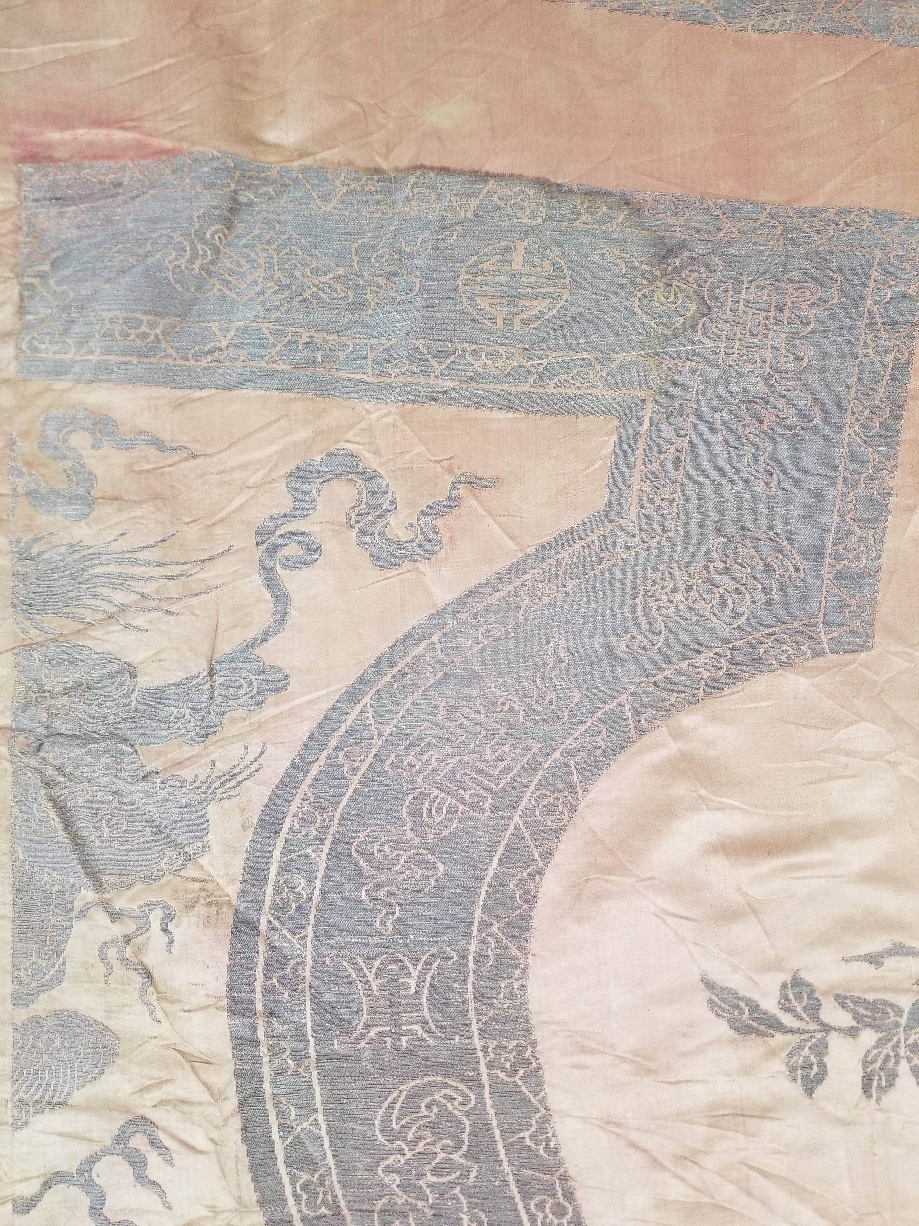 Antique Ming Dyansty Buddhist & Chinese Symbolic Motifs Brocade Textile 315x89cm