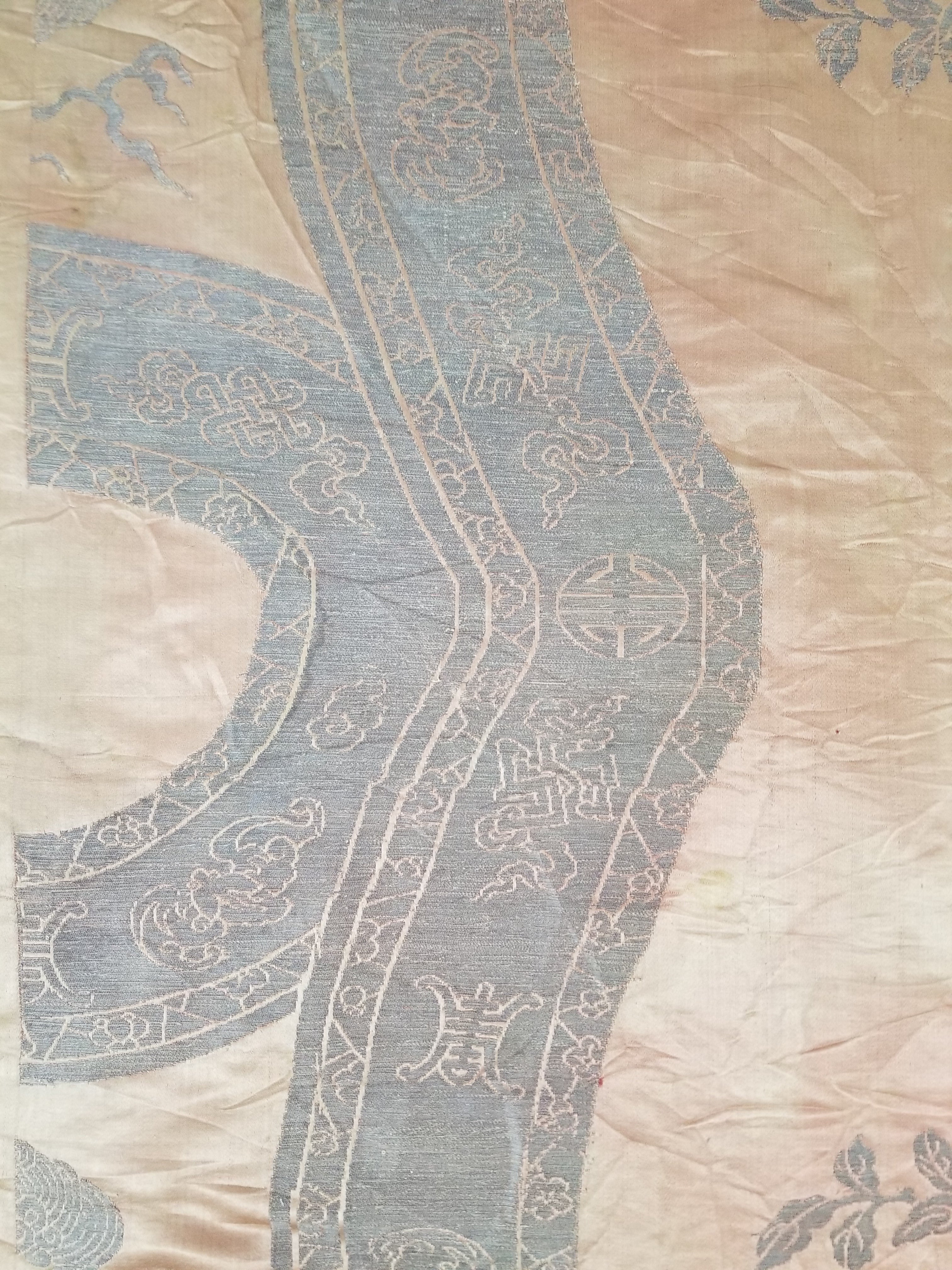 Antique Ming Dyansty Buddhist & Chinese Symbolic Motifs Brocade Textile 315x89cm