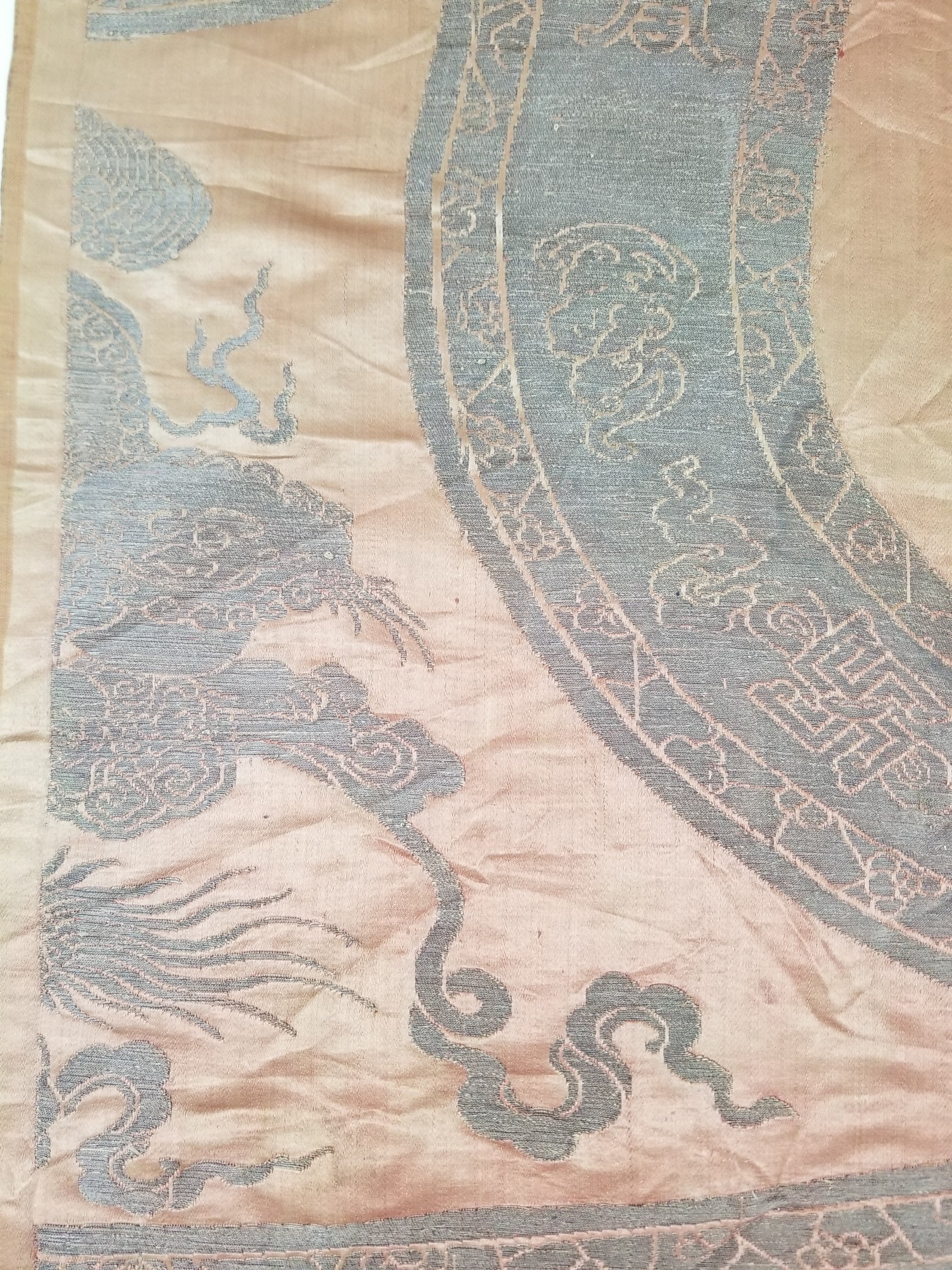 Antique Ming Dyansty Buddhist & Chinese Symbolic Motifs Brocade Textile 315x89cm
